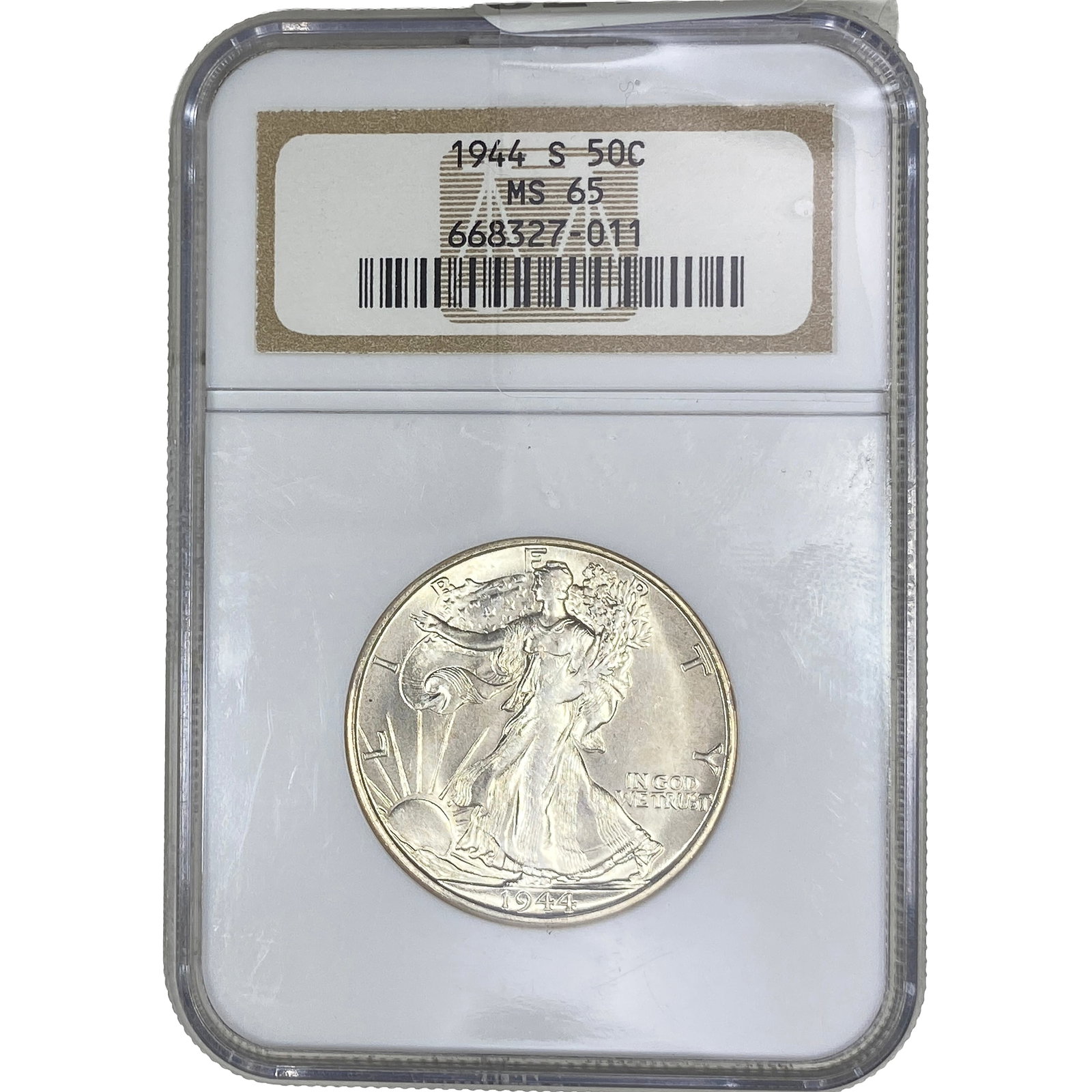 1944-S Walking Liberty Half Dollar NGC MS65: 1944-S Walking Liberty Half Dollar NGC MS65