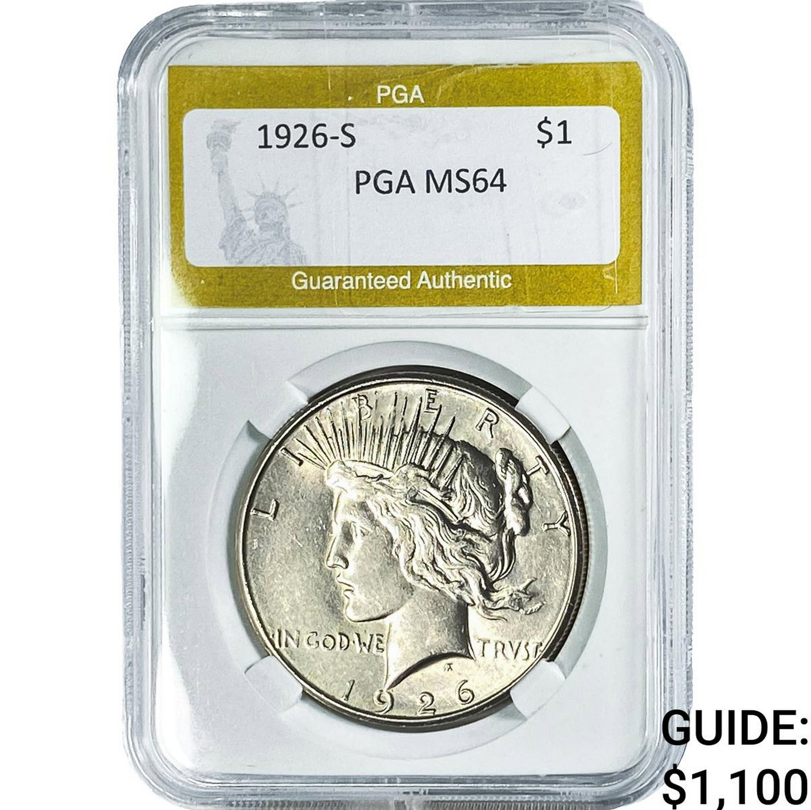 1926-S Silver Peace Dollar PGA MS64: 1926-S Silver Peace Dollar PGA MS64