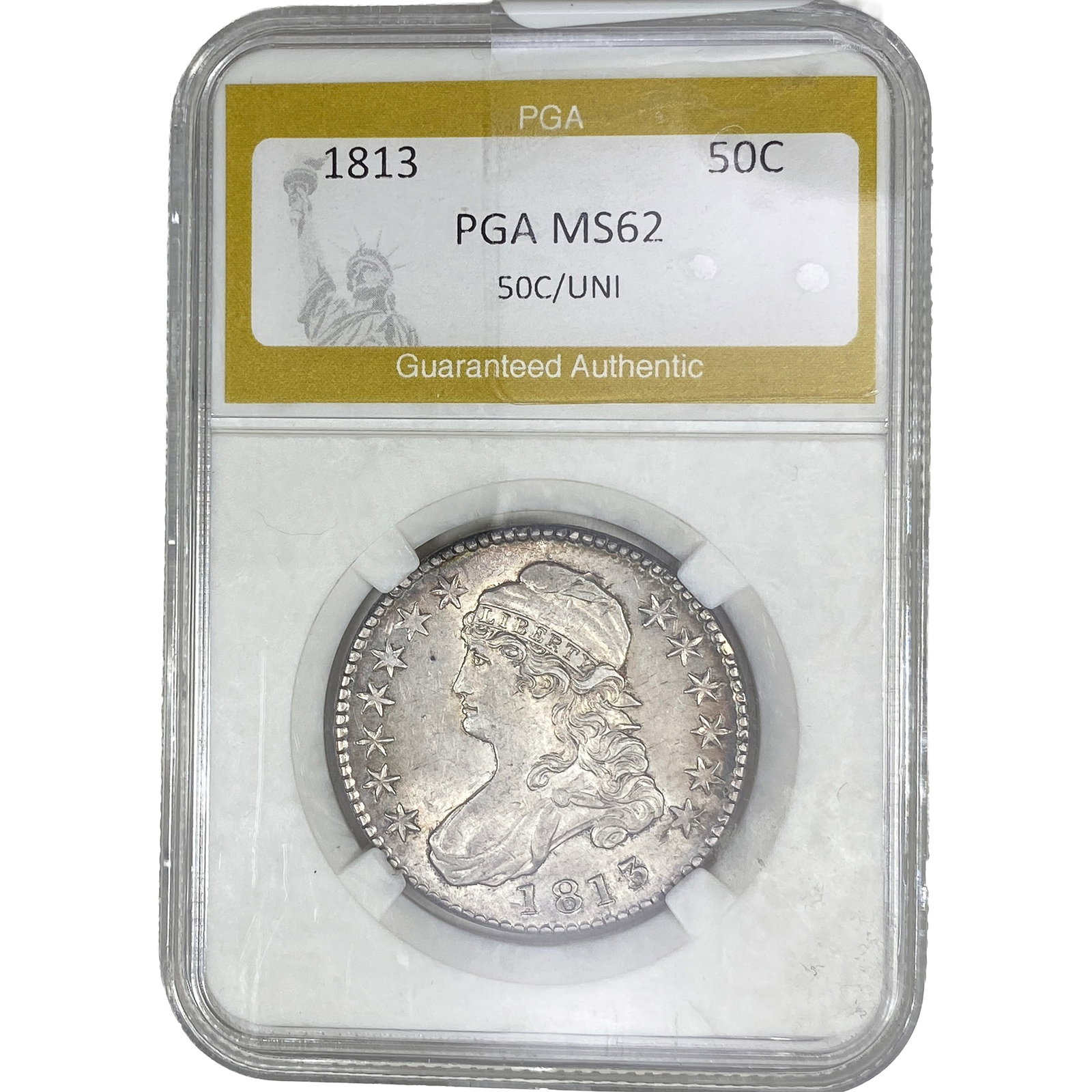 1813 Capped Bust Half Dollar PGA MS62 50C/UNI: 1813 Capped Bust Half Dollar PGA MS62 50C/UNI