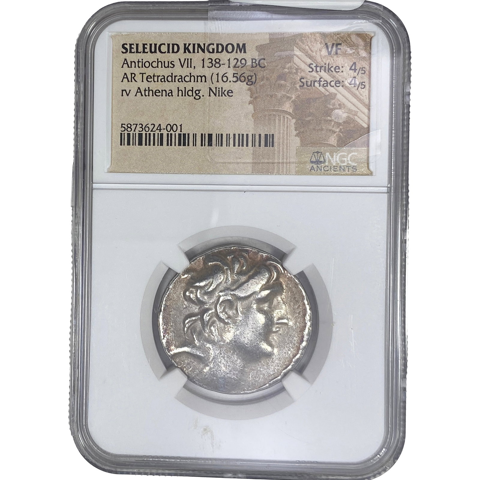Seleucid Antiochus VII 138-129 Silver Tetradrachm NGC VF: Seleucid Antiochus VII 138-129 Silver Tetradrachm NGC VF