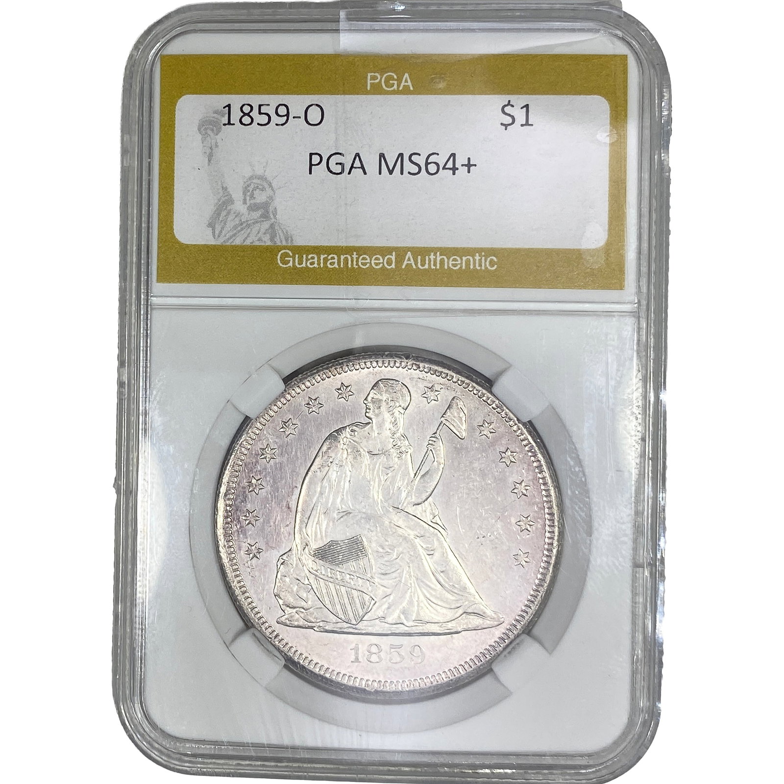 1859-O Seated Liberty Dollar PGA MS64+: 1859-O Seated Liberty Dollar PGA MS64+