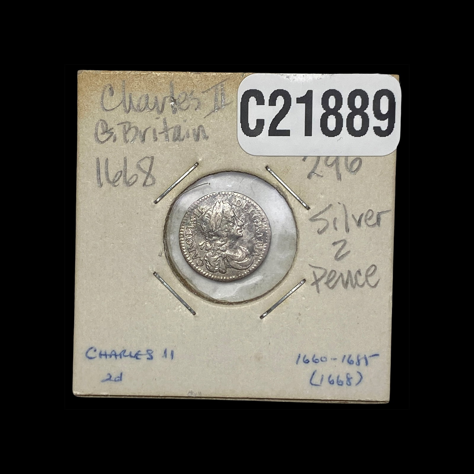 1668 Great Britain Charles II Silver 2 Pence (1 of 2)