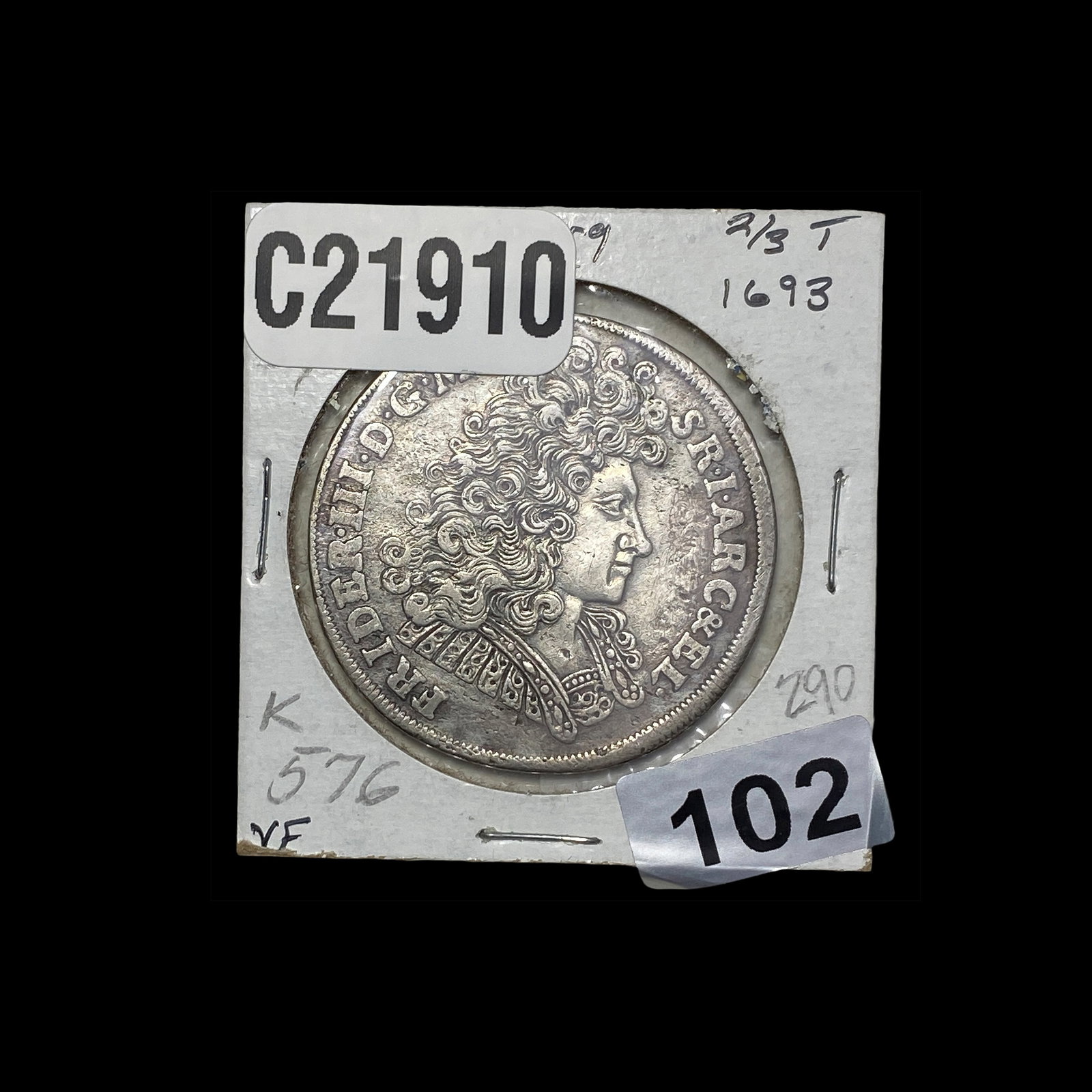 1693 German States Brandenburg Silver 2/3 Thaler: 1693 German States Brandenburg Silver 2/3 Thaler