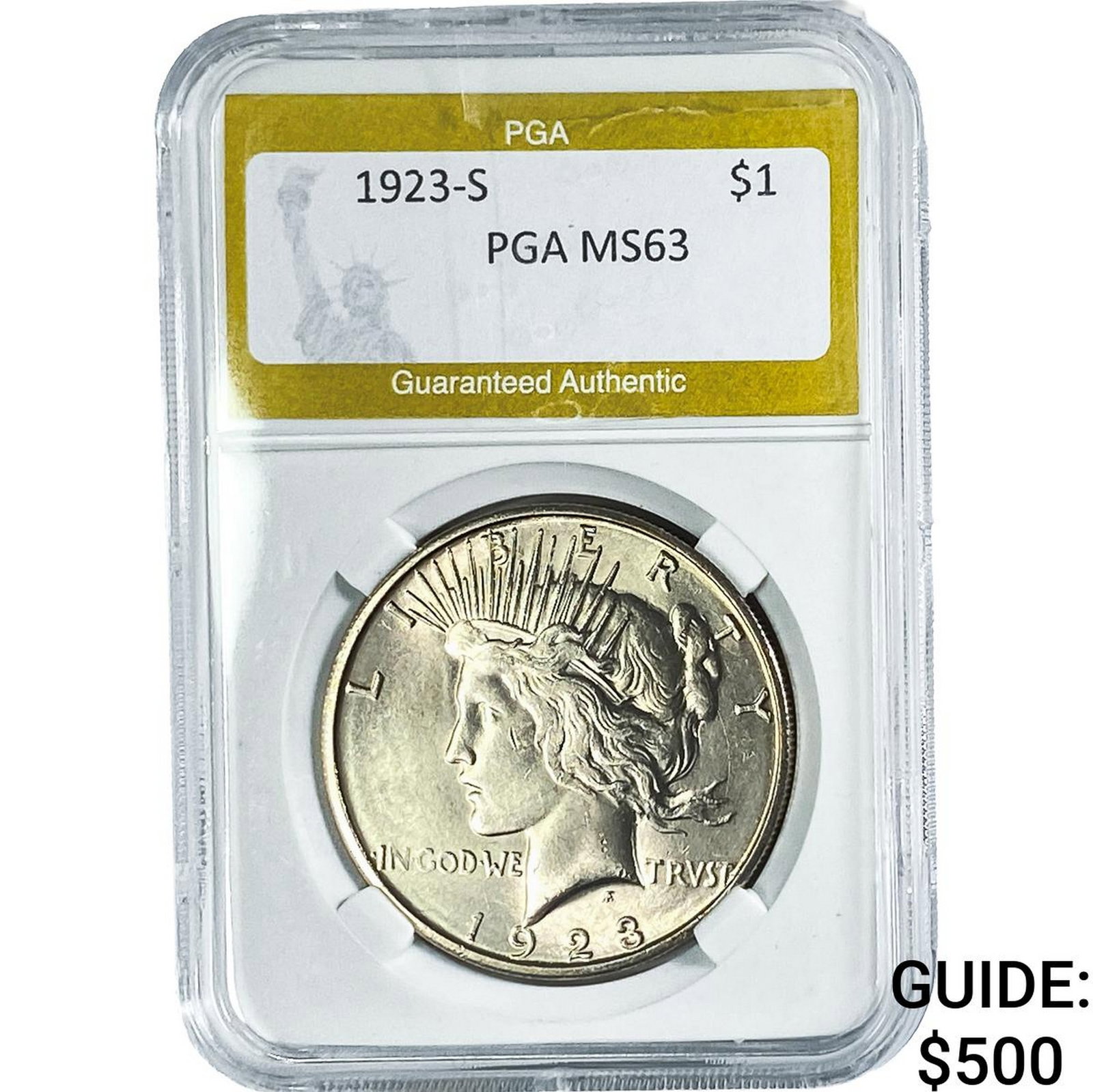 1923-S Silver Peace Dollar PGA MS63: 1923-S Silver Peace Dollar PGA MS63