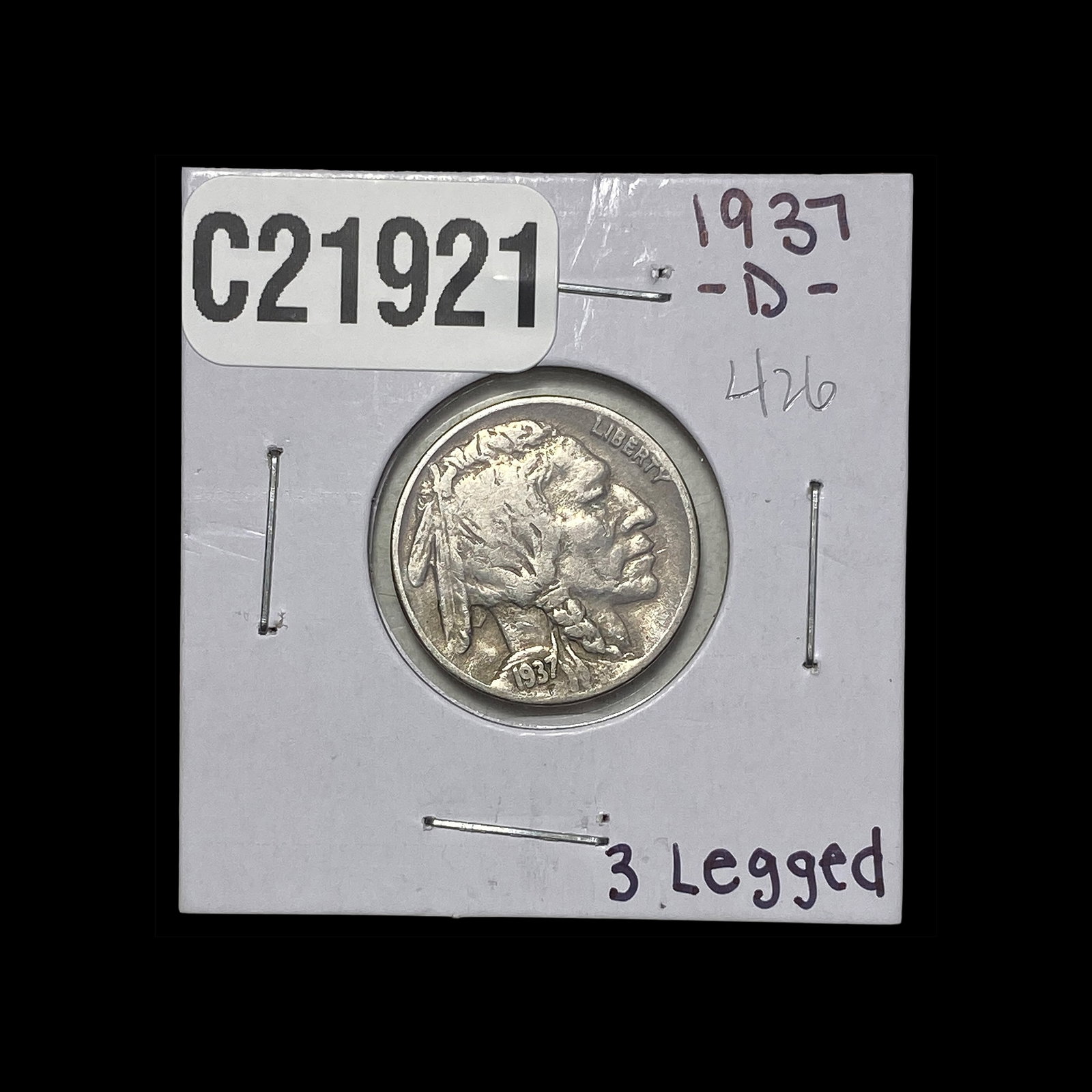 1937-D Buffalo Nickel 3 Legged: 1937-D Buffalo Nickel 3 Legged