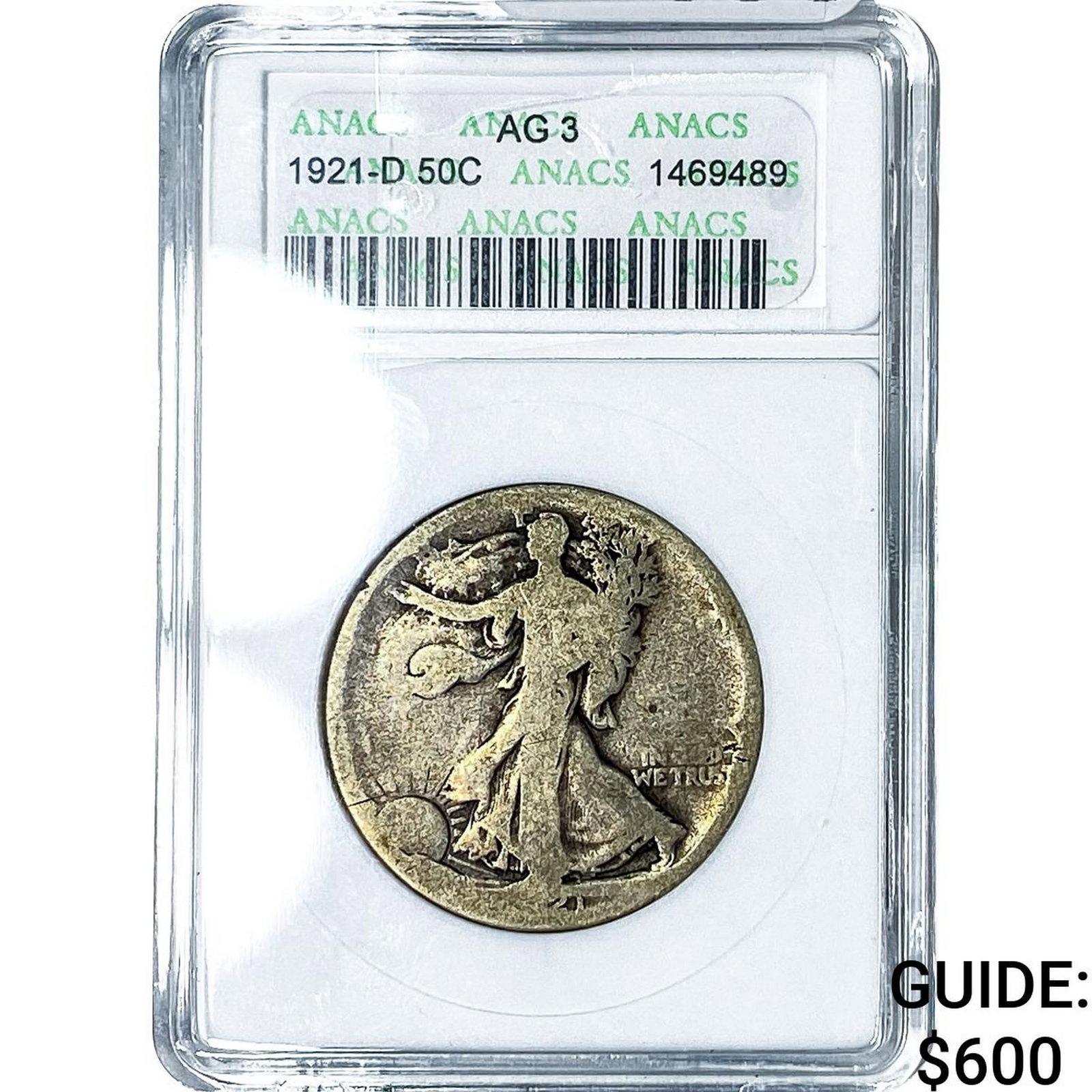 1921-D Walking Liberty Half Dollar ANACS AG3: 1921-D Walking Liberty Half Dollar ANACS AG3