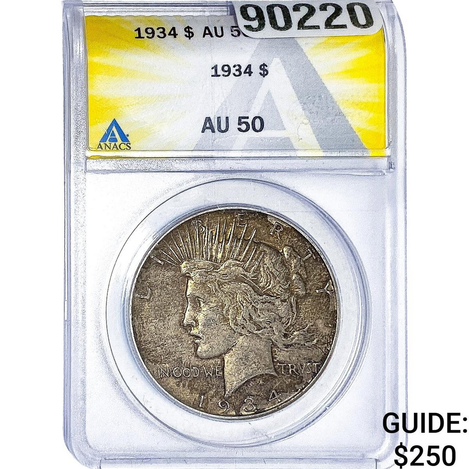 1934 Silver Peace Dollar ANACS AU50: 1934 Silver Peace Dollar ANACS AU50