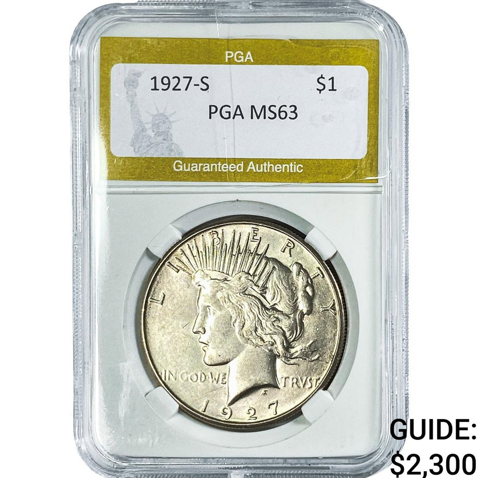 1927-S Silver Peace Dollar PGA MS63: 1927-S Silver Peace Dollar PGA MS63