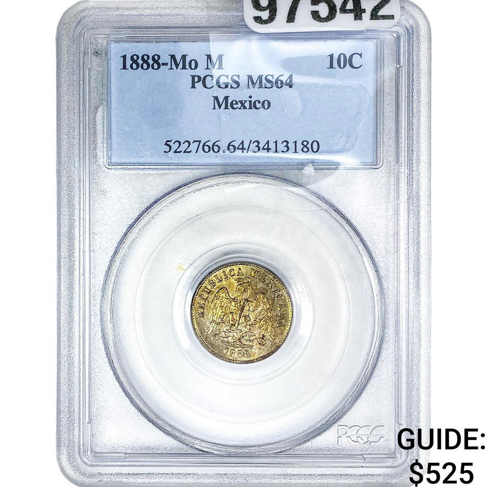1888-Mo M Mexico Silver 10 Centavos PCGS MS64: 1888-Mo M Mexico Silver 10 Centavos PCGS MS64