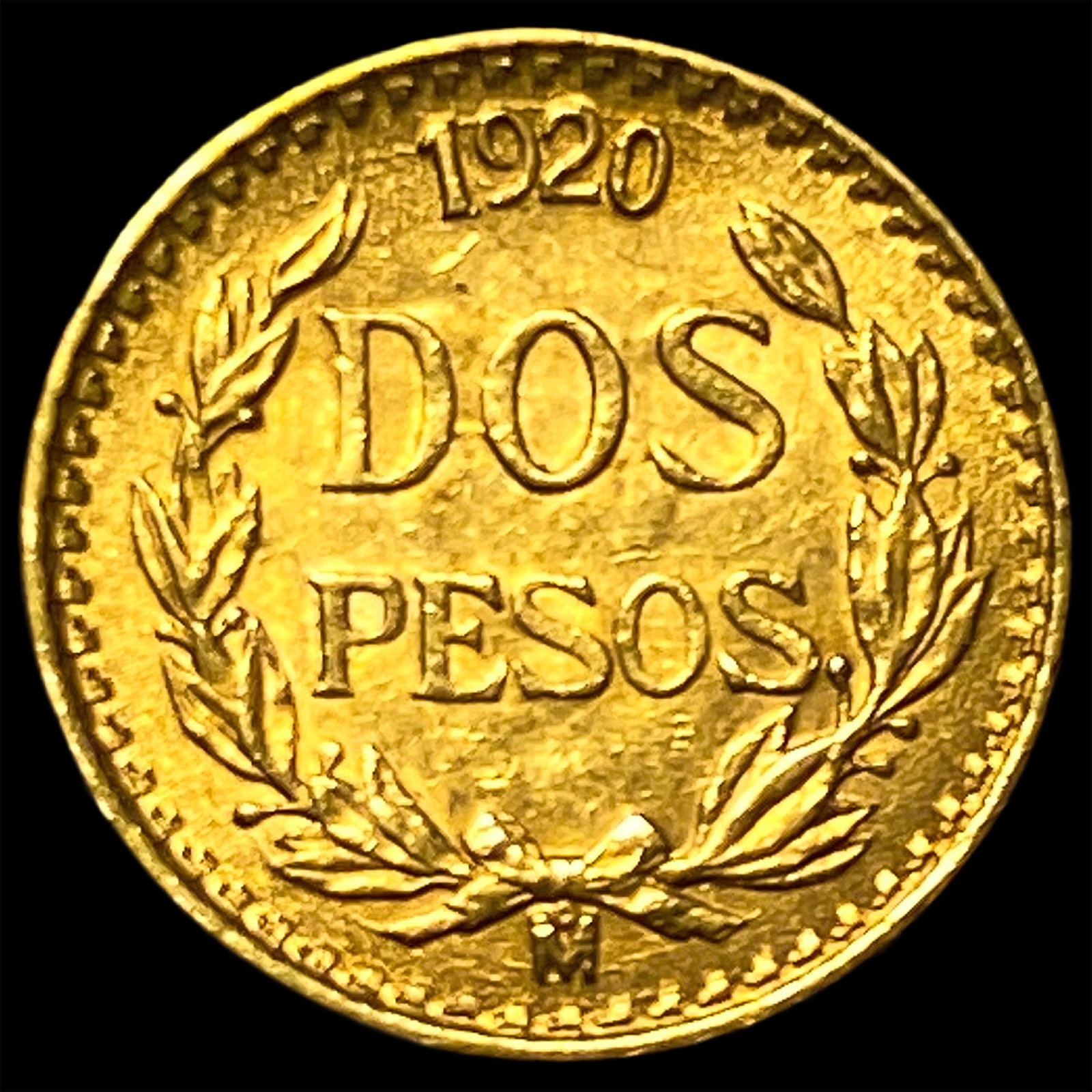 1920Mo Mexico Gold 2 Pesos: 1920Mo Mexico Gold 2 Pesos