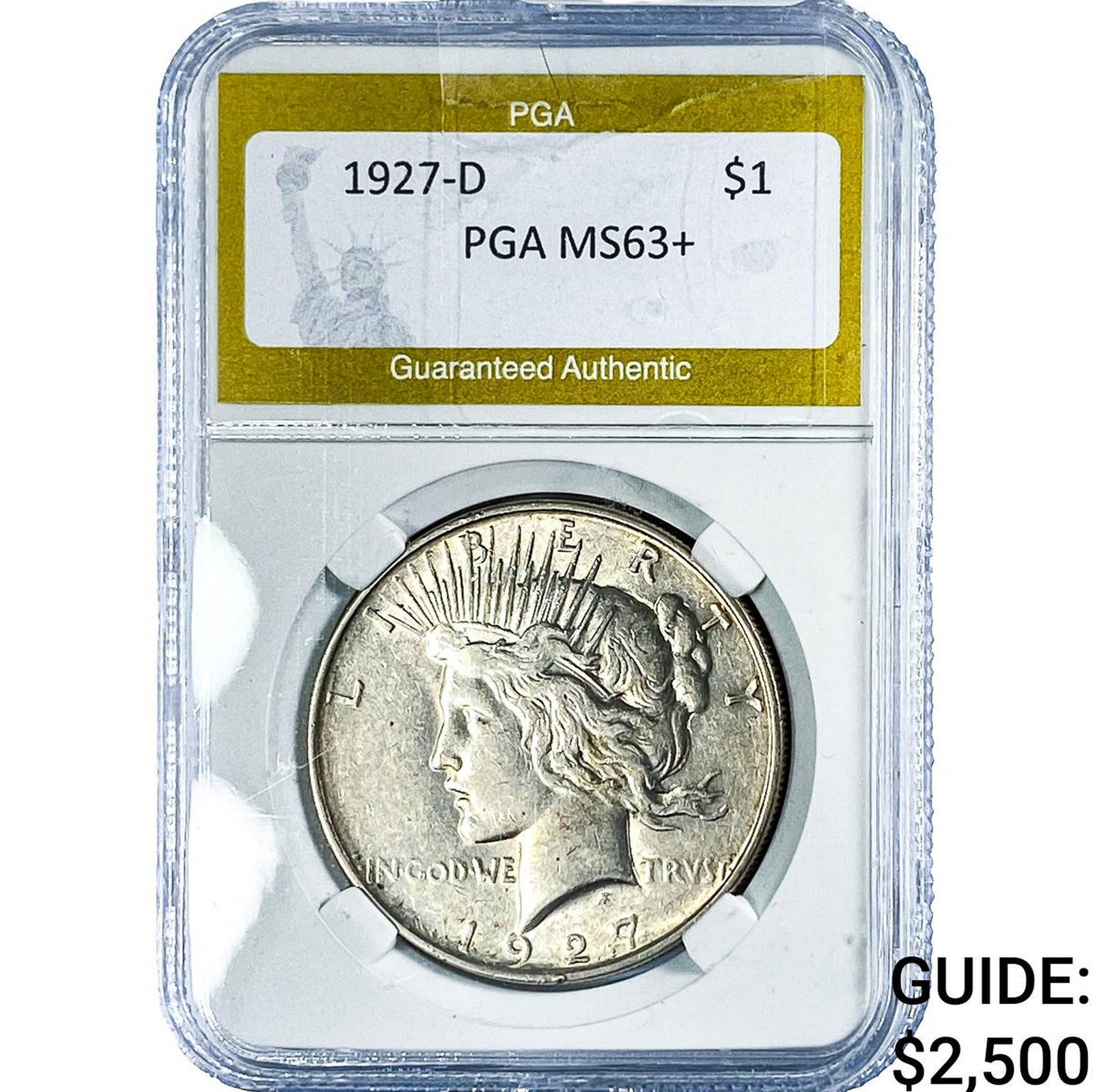 1927-D Silver Peace Dollar PGA MS63+: 1927-D Silver Peace Dollar PGA MS63+