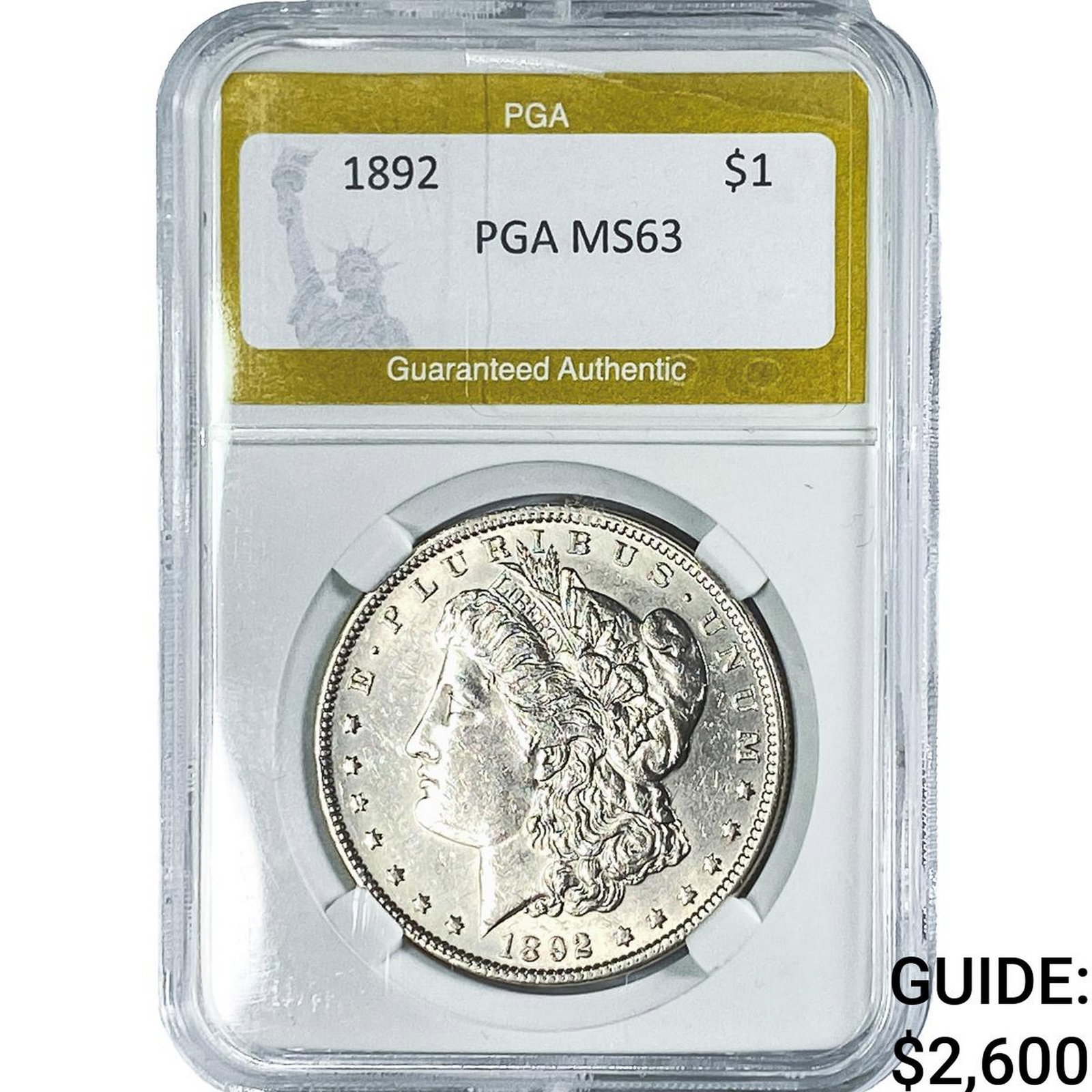 1892 Morgan Silver Dollar PGA MS63: 1892 Morgan Silver Dollar PGA MS63