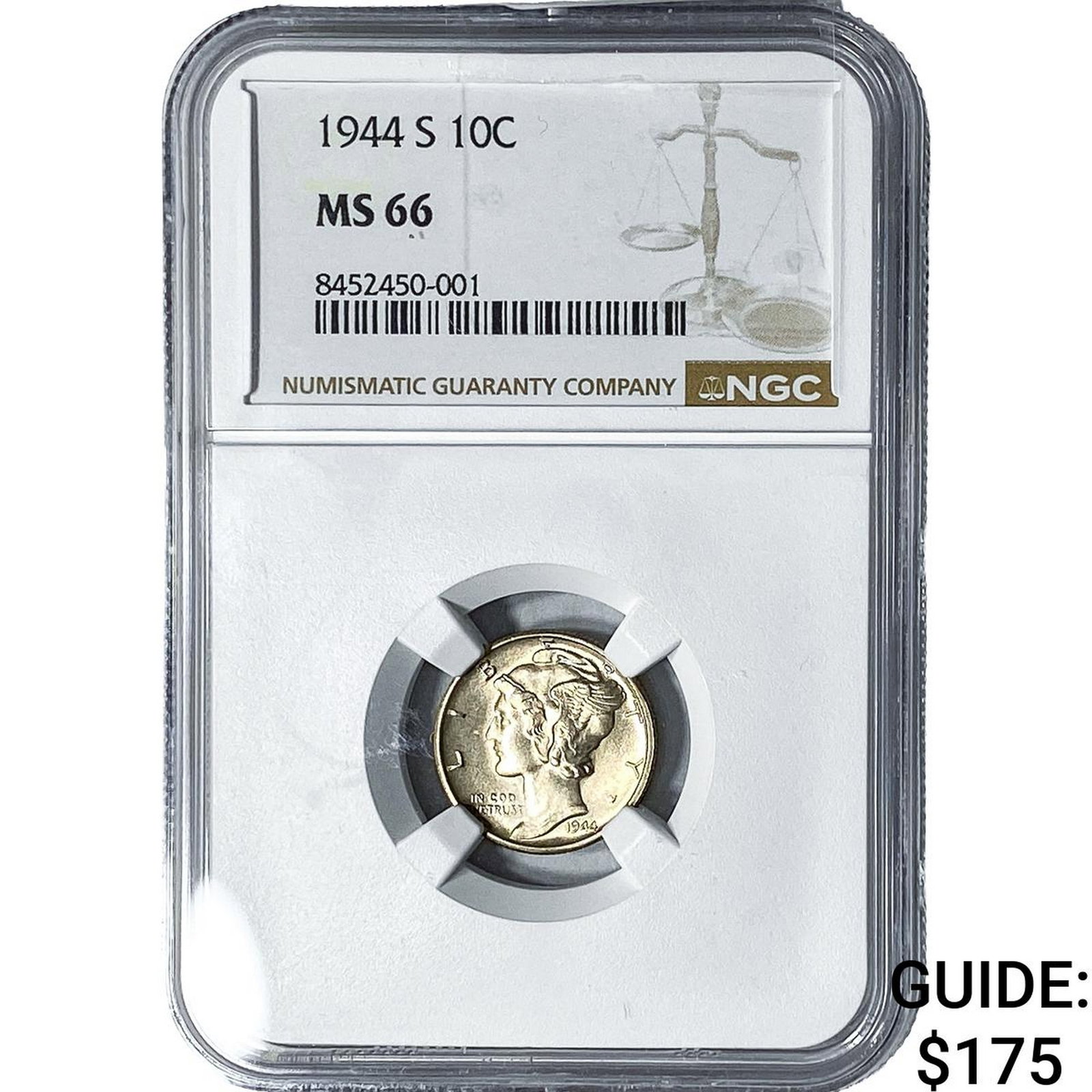 1944-S Mercury Silver Dime NGC MS66: 1944-S Mercury Silver Dime NGC MS66