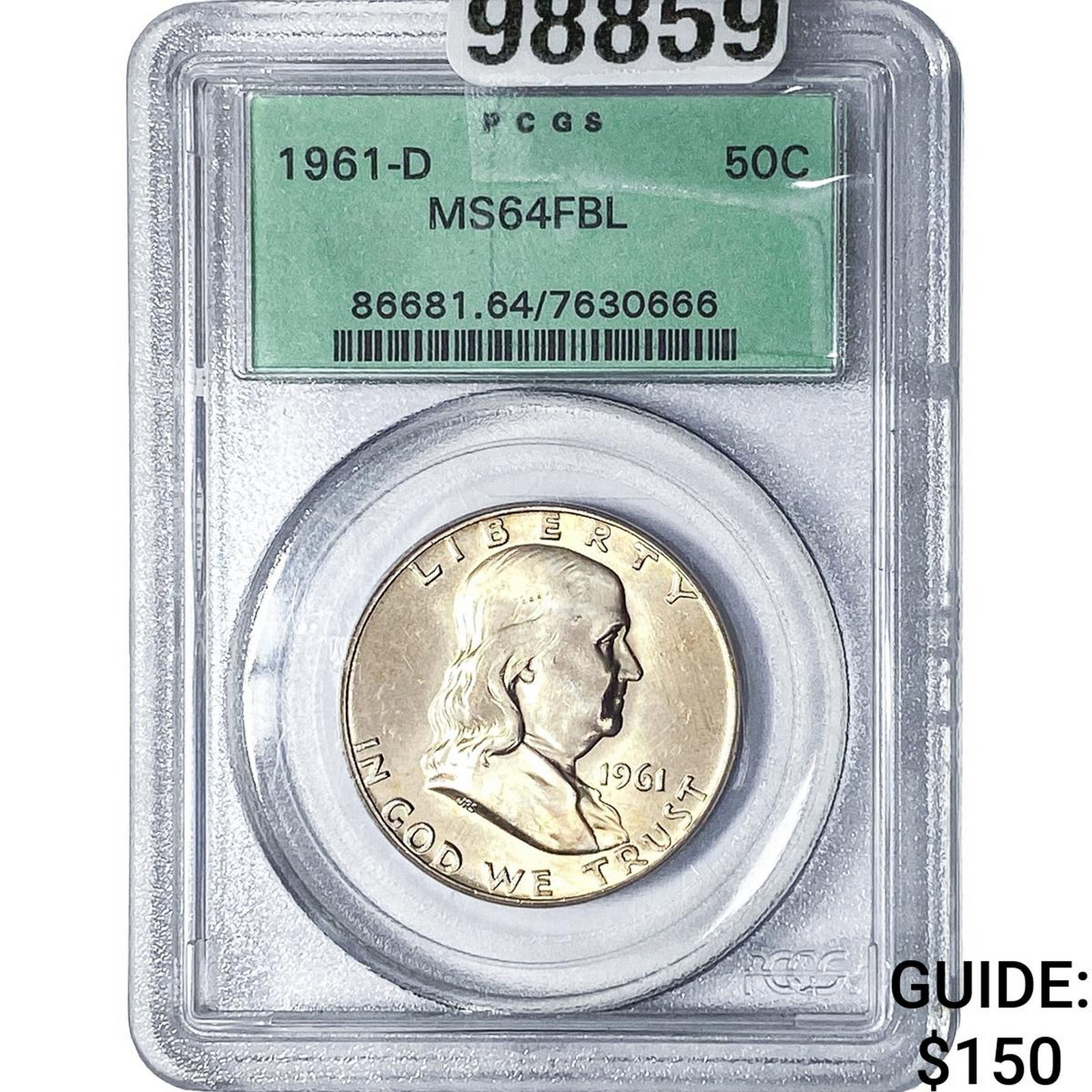 1961-D Franklin Half Dollar PCGS MS65 FBL: 1961-D Franklin Half Dollar PCGS MS65 FBL