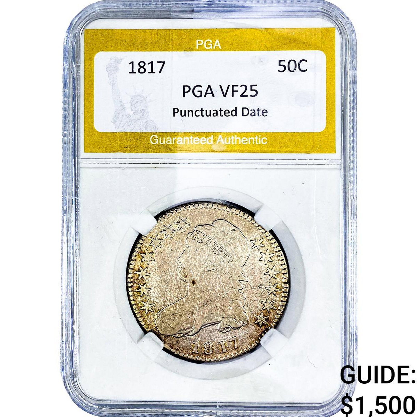 1817 Capped Bust Half Dollar PGA VF25 Punctuated Date: 1817 Capped Bust Half Dollar PGA VF25 Punctuated Date