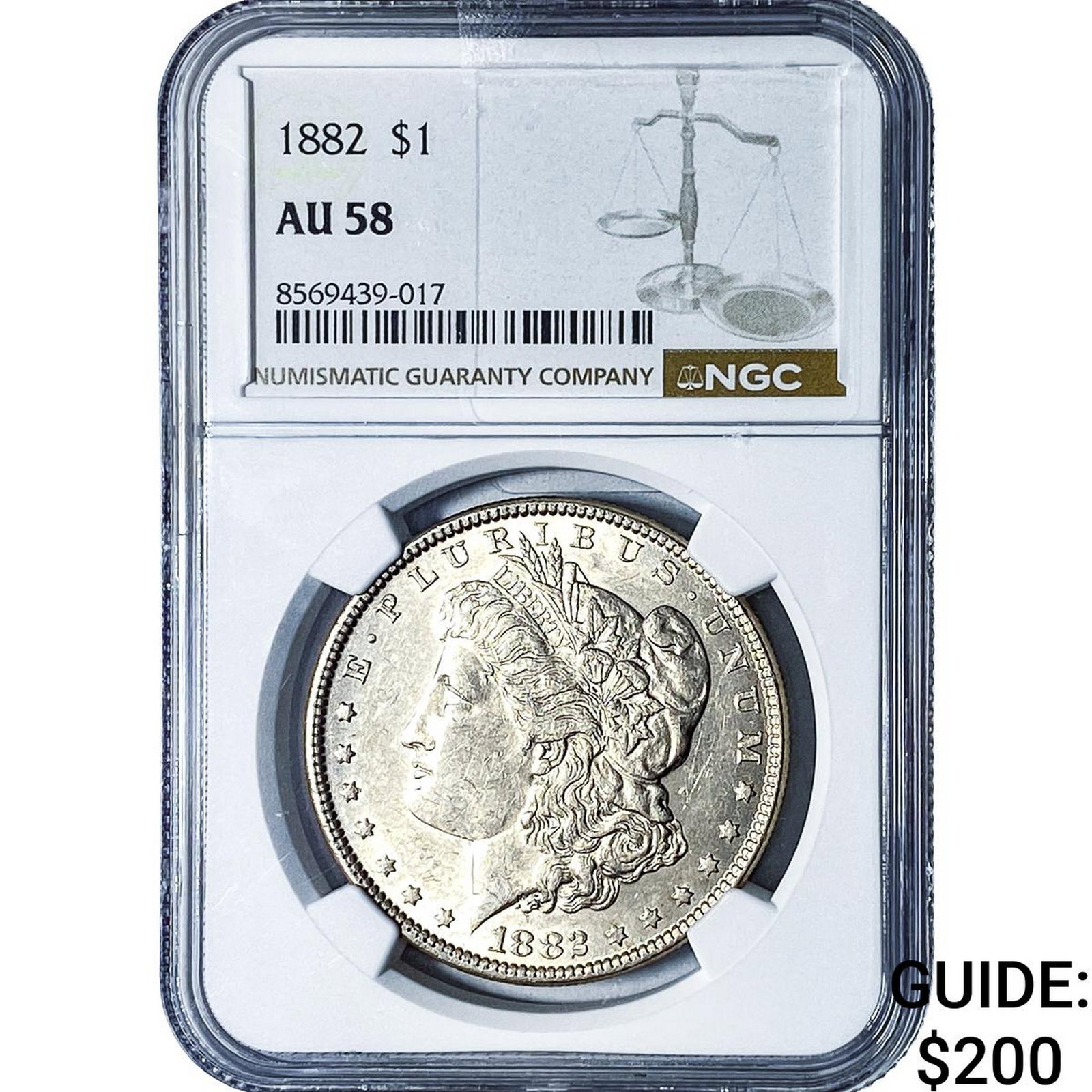 1882 Morgan Silver Dollar NGC AU58: 1882 Morgan Silver Dollar NGC AU58