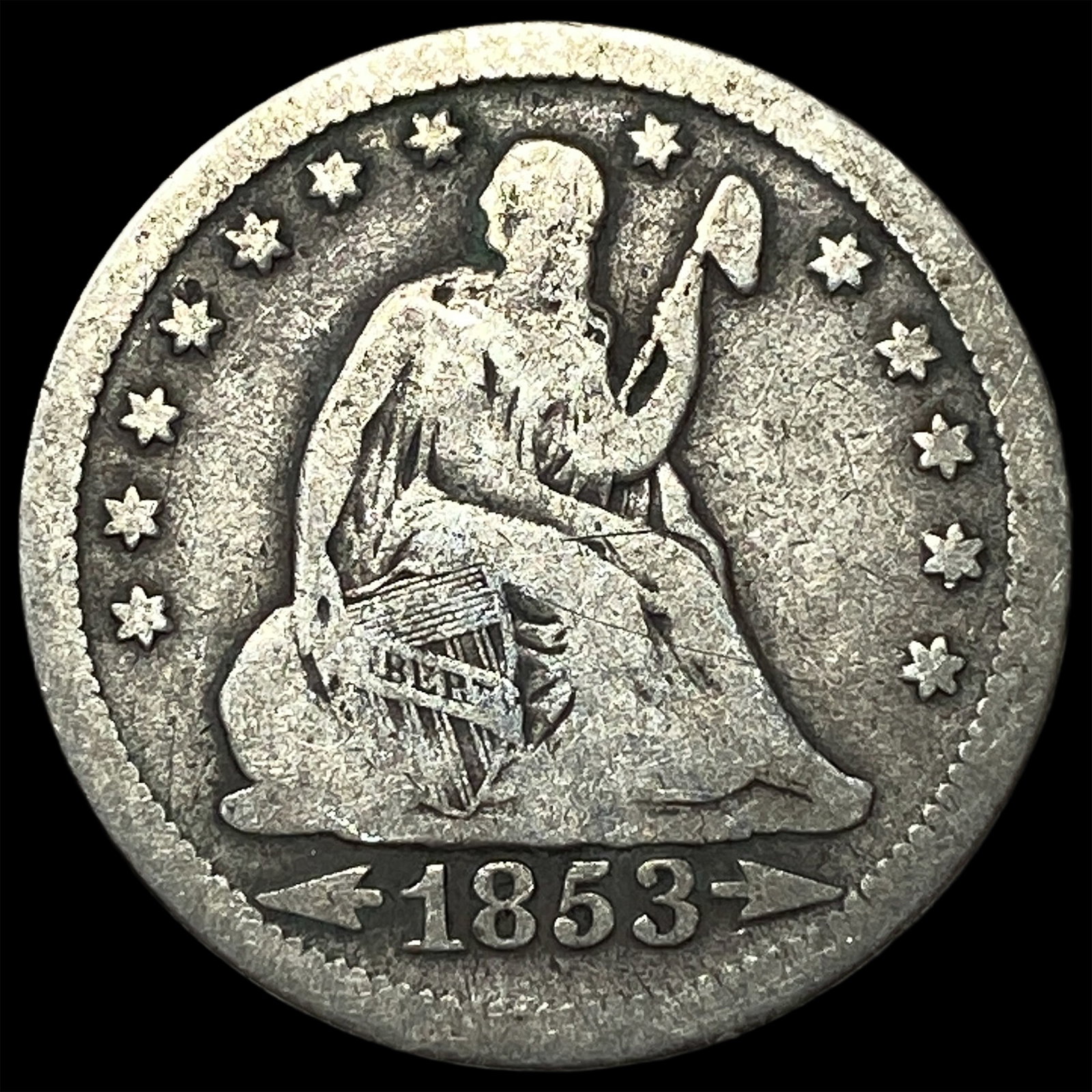 1853 Arrows Seated Liberty Quarter LIGHTLY CIRCULATED: 1853 Arrows Seated Liberty Quarter LIGHTLY CIRCULATED