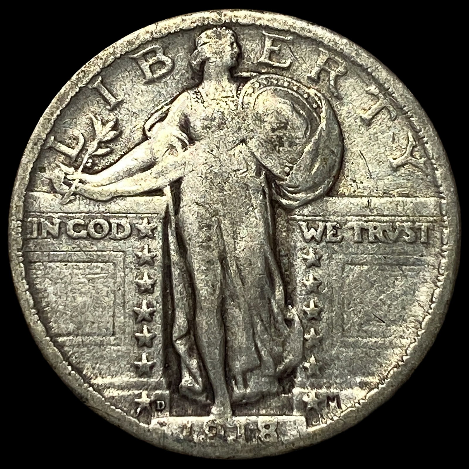1918-D Silver Standing Liberty Quarter NEARLY UNCIRCULATED: 1918-D Silver Standing Liberty Quarter NEARLY UNCIRCULATED