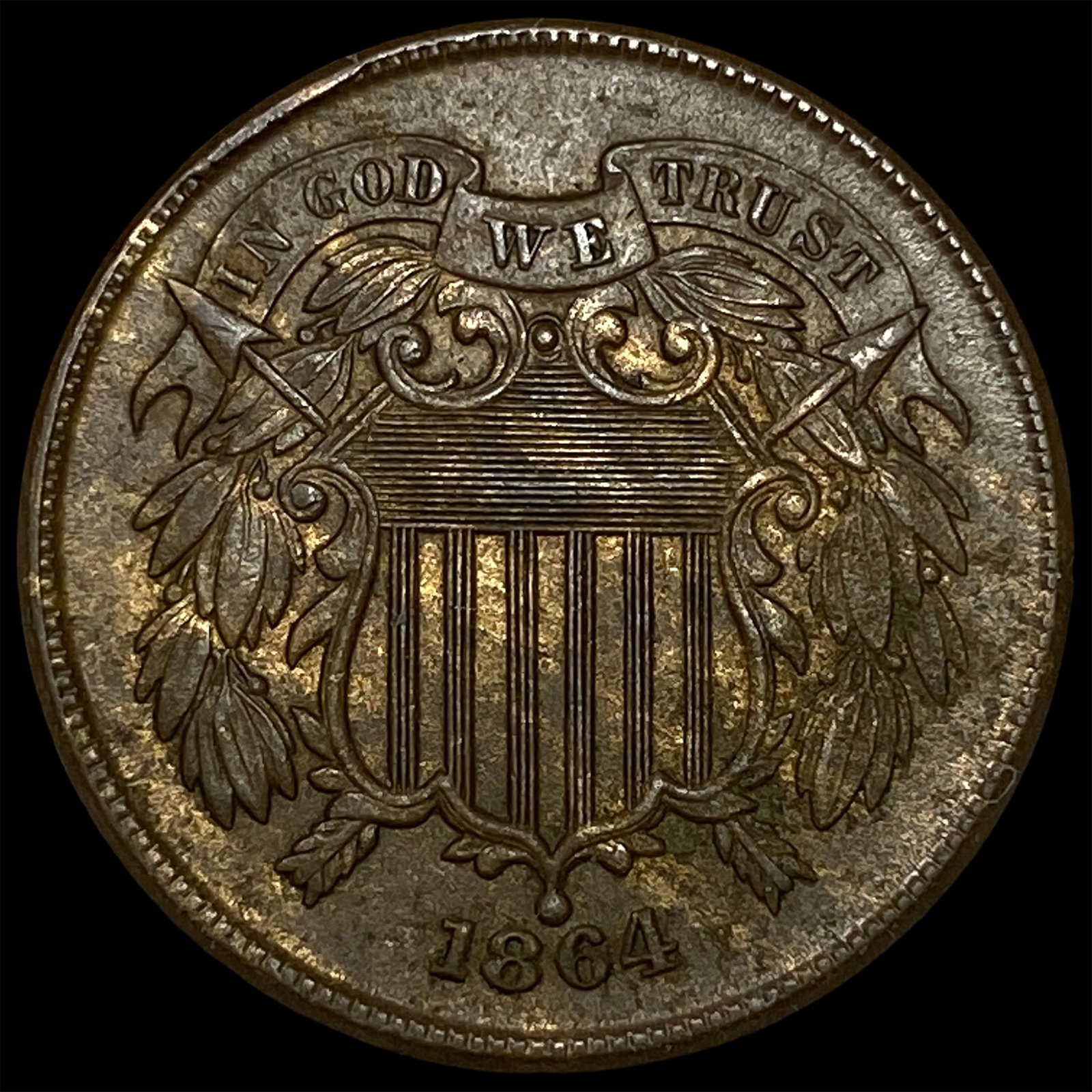 1864 Copper 2 Cents CHOICE AU: 1864 Copper 2 Cents CHOICE AU