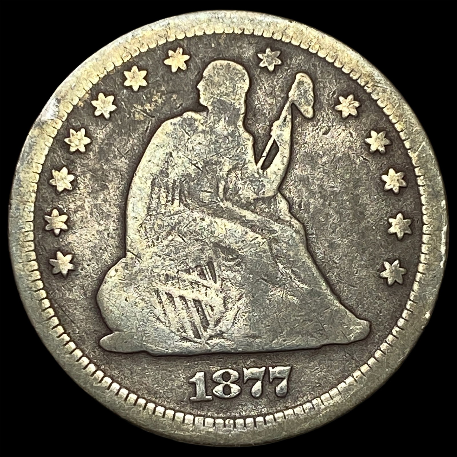 1877-S Silver Seated Liberty Quarter ABOUT UNCIRCULATED: 1877-S Silver Seated Liberty Quarter ABOUT UNCIRCULATED