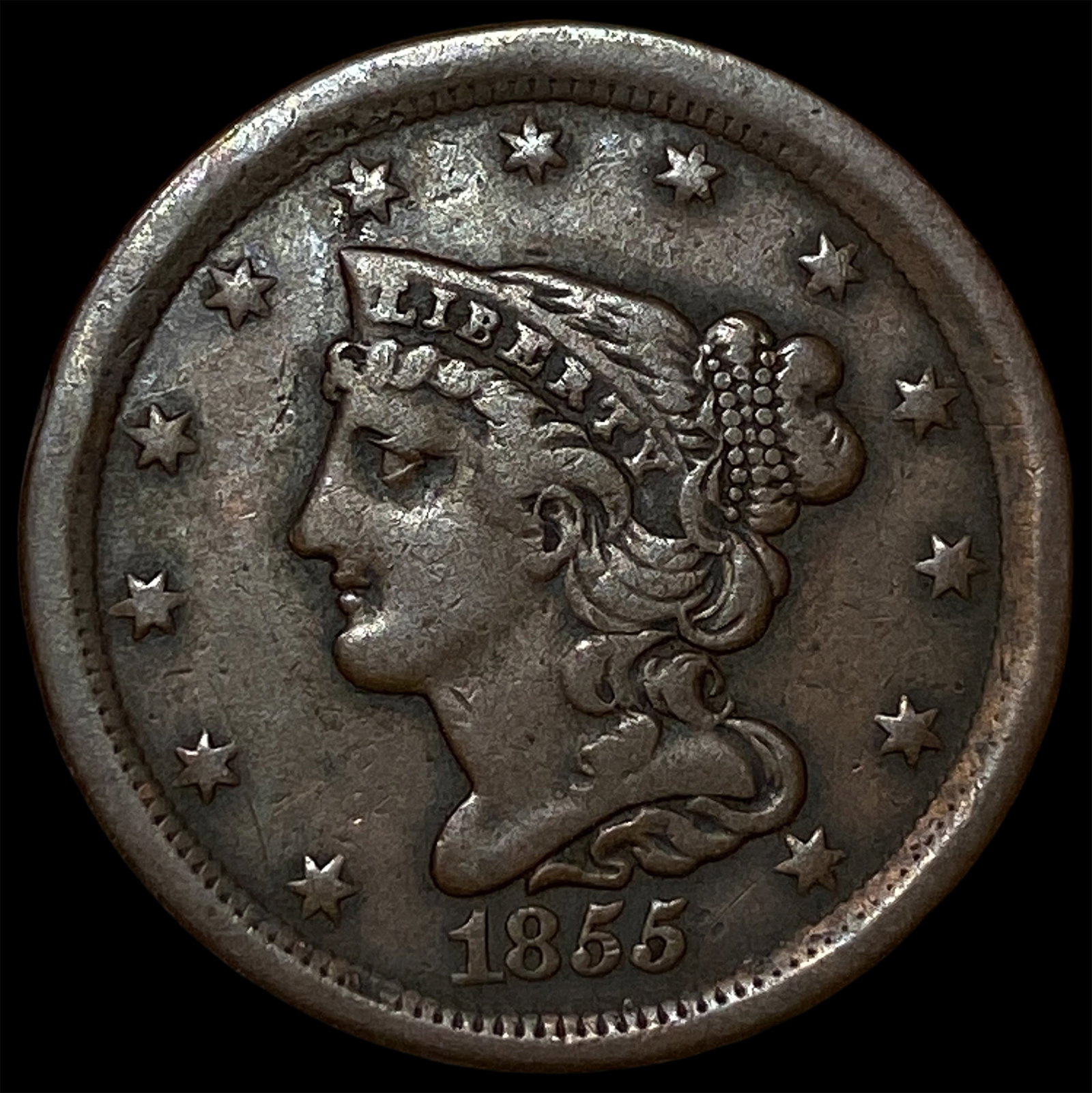 1855 Braided Hair Half Cent CLOSELY UNCIRCULATED: 1855 Braided Hair Half Cent CLOSELY UNCIRCULATED
