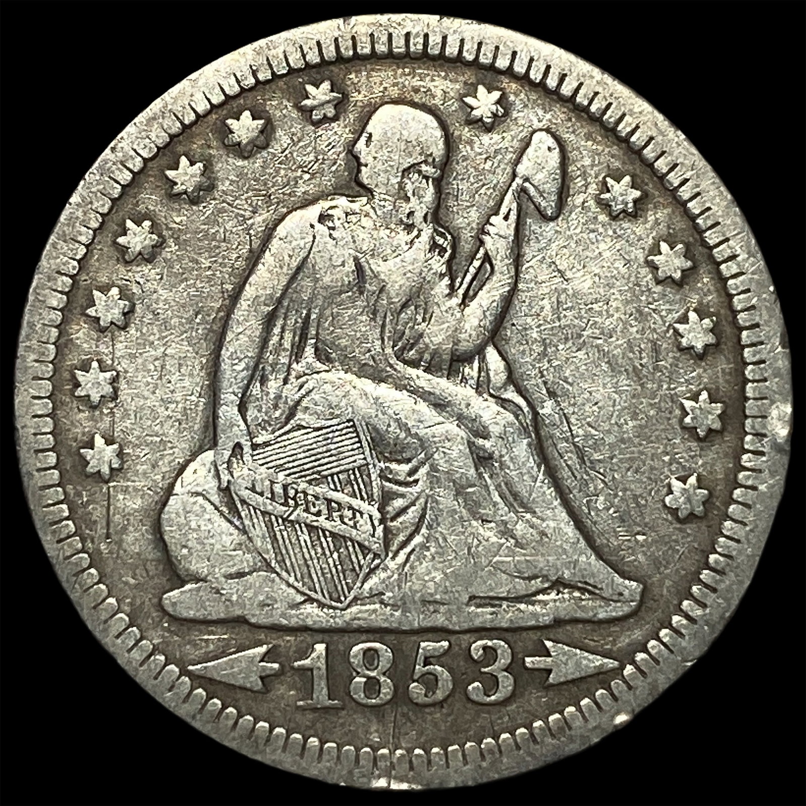 1853 Arrows Seated Liberty Quarter LIGHTLY CIRCULATED: 1853 Arrows Seated Liberty Quarter LIGHTLY CIRCULATED