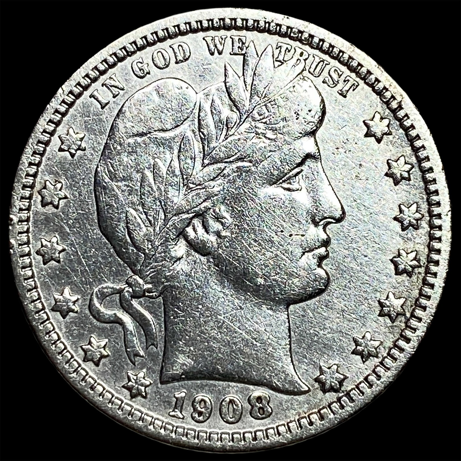 1908-D Silver Barber Quarter CLOSELY UNCIRCULATED: 1908-D Silver Barber Quarter CLOSELY UNCIRCULATED