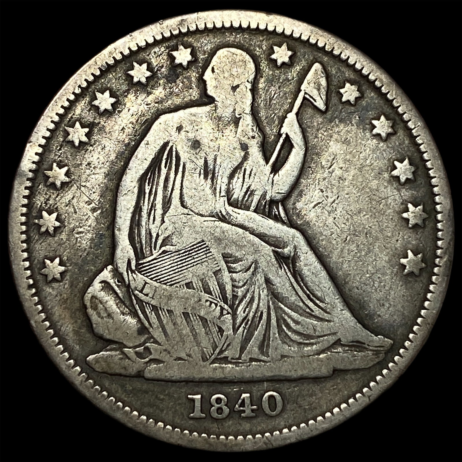 1840 Silver Half Dollar (Seated Liberty) ABOUT UNCIRCULATED: 1840 Silver Half Dollar (Seated Liberty) ABOUT UNCIRCULATED
