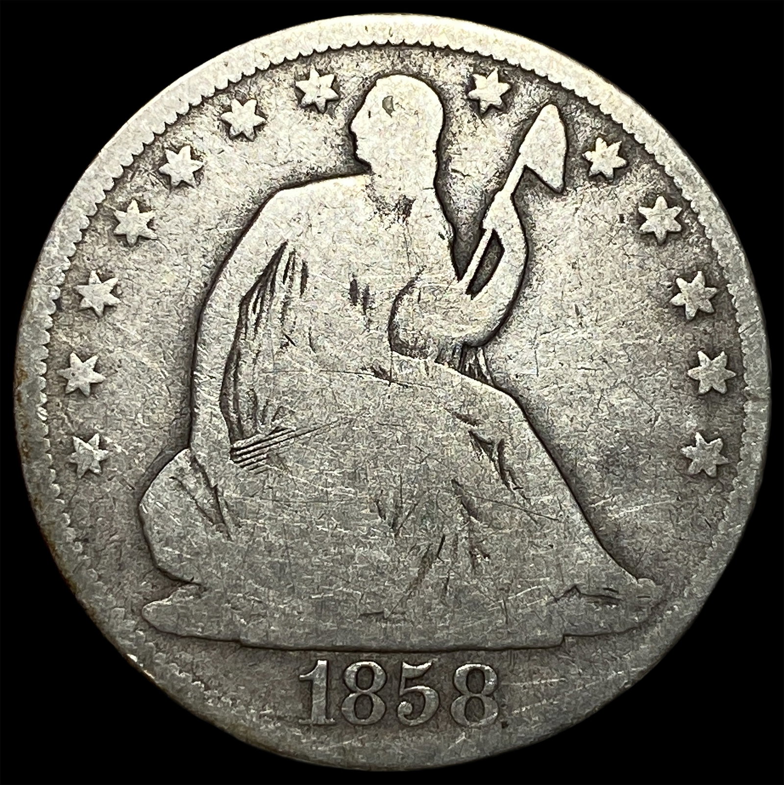 1858 Silver Half Dollar (Seated Liberty) NICELY CIRCULATED: 1858 Silver Half Dollar (Seated Liberty) NICELY CIRCULATED