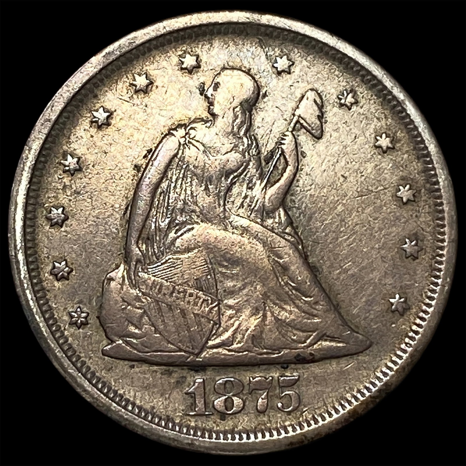 1875-S Silver Twenty Cent Piece ABOUT UNCIRCULATED: 1875-S Silver Twenty Cent Piece ABOUT UNCIRCULATED