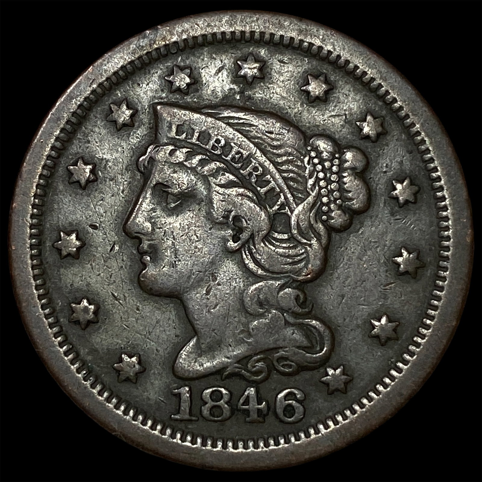 1846 Braided Hair Large Cent NEARLY UNCIRCULATED (1 of 2)