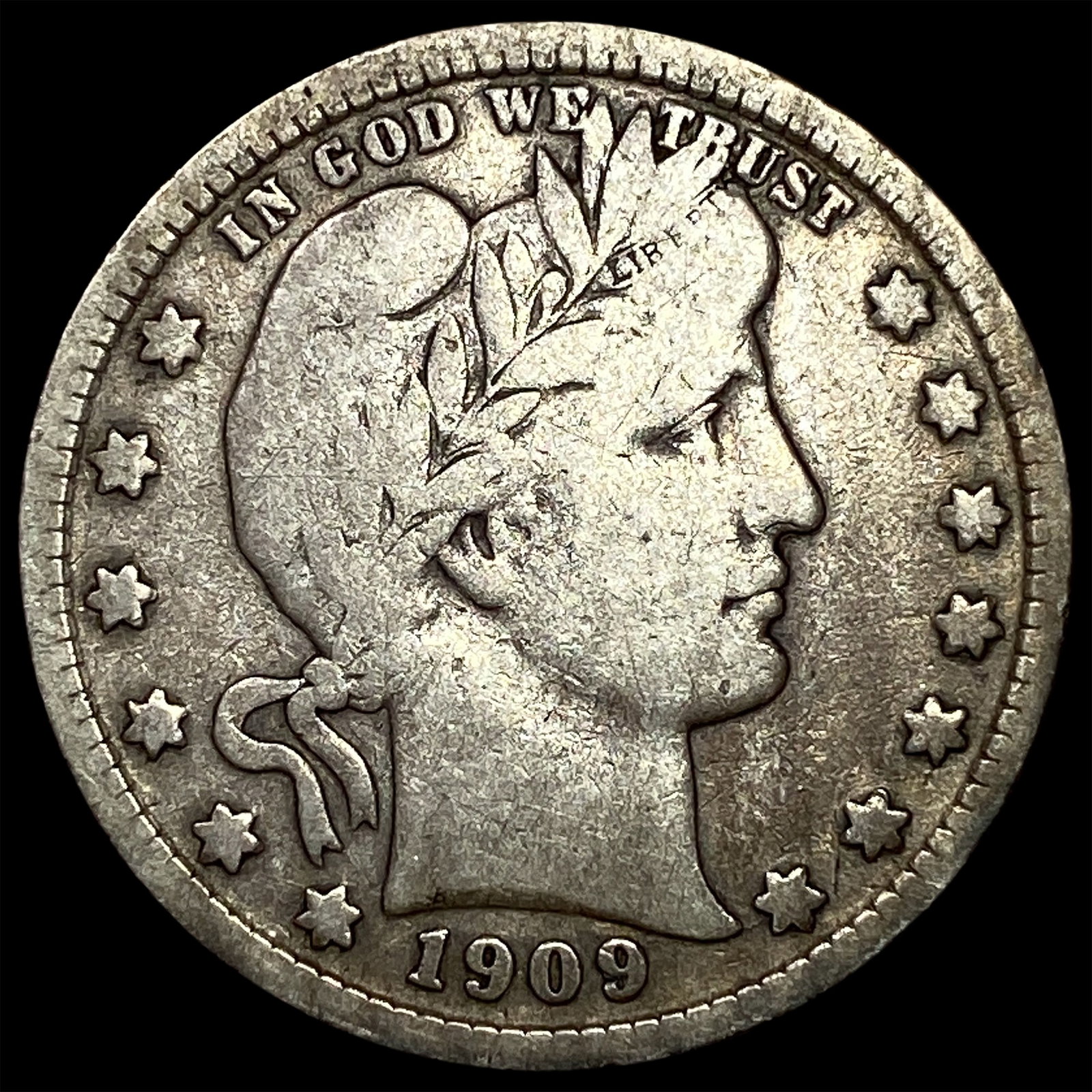 1909 Barber Silver Quarter NEARLY UNCIRCULATED: 1909 Barber Silver Quarter NEARLY UNCIRCULATED