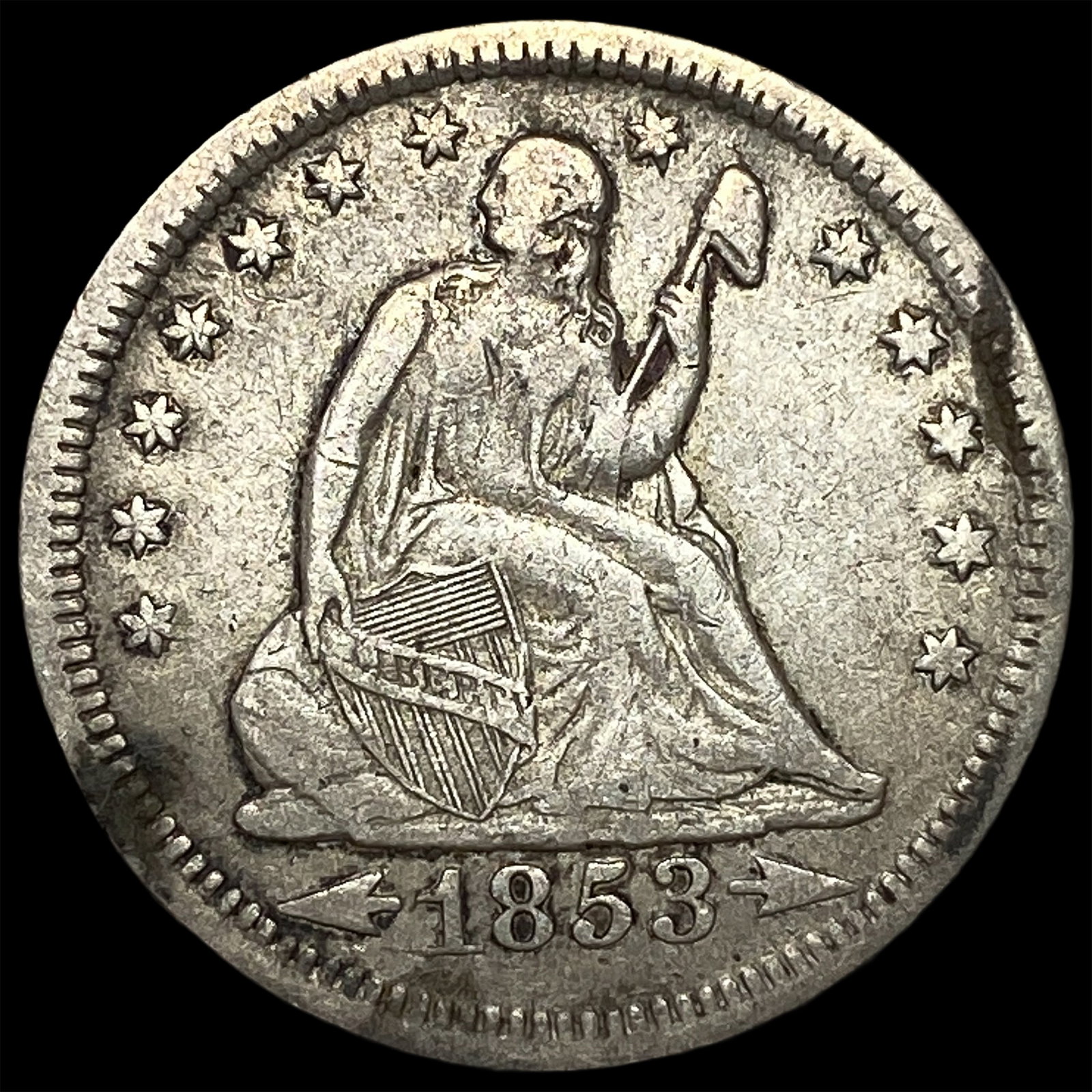 1853 Arrows Seated Liberty Quarter NEARLY UNCIRCULATED: 1853 Arrows Seated Liberty Quarter NEARLY UNCIRCULATED