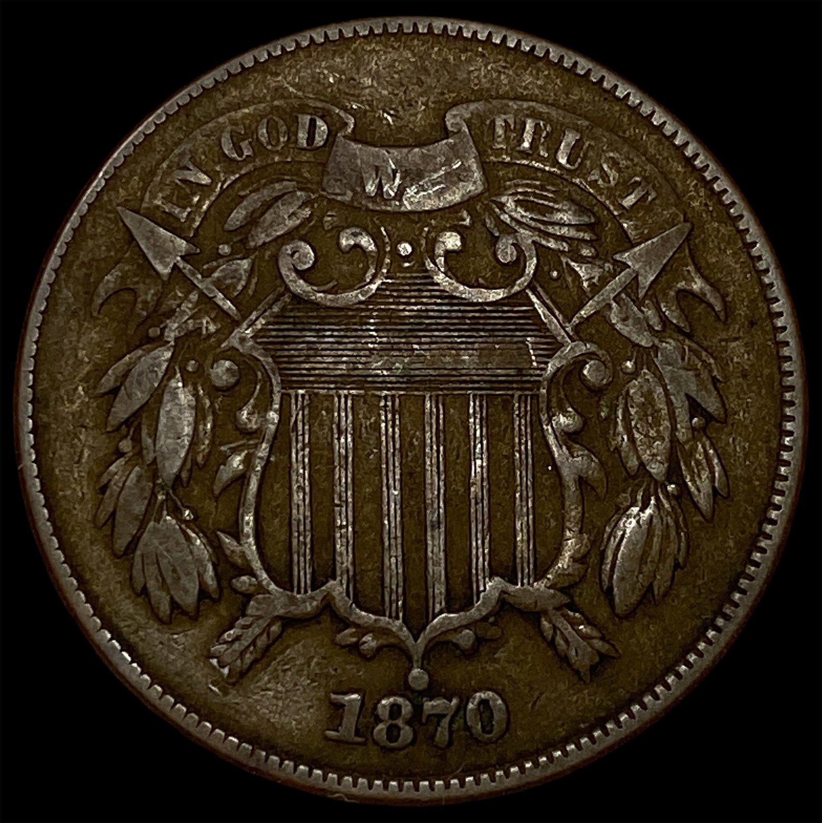 1870 Bronze Two-Cent Piece NEARLY UNCIRCULATED (1 of 2)