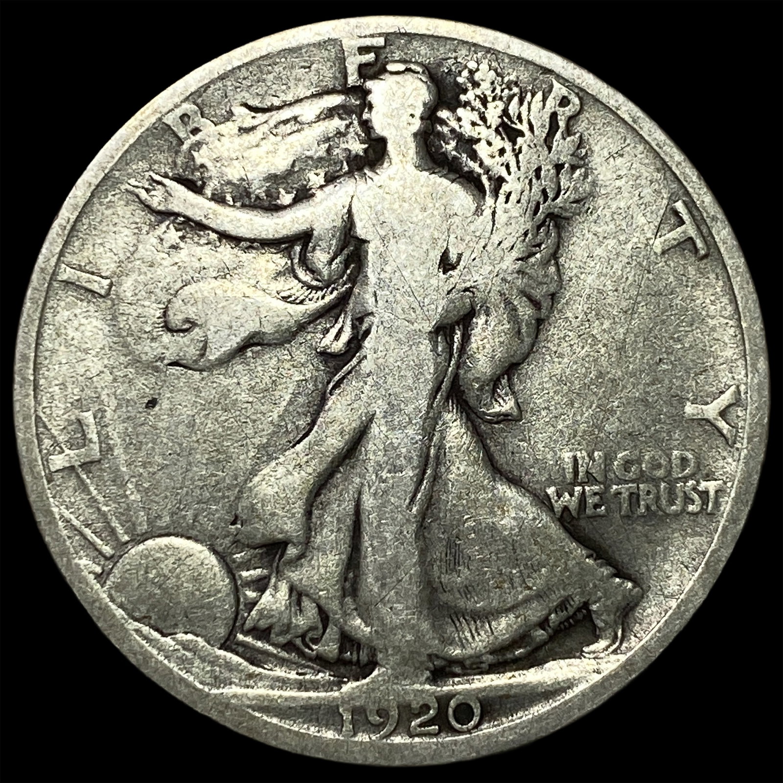 1920-D Silver Walking Liberty Half Dollar ABOUT UNCIRCULATED: 1920-D Silver Walking Liberty Half Dollar ABOUT UNCIRCULATED