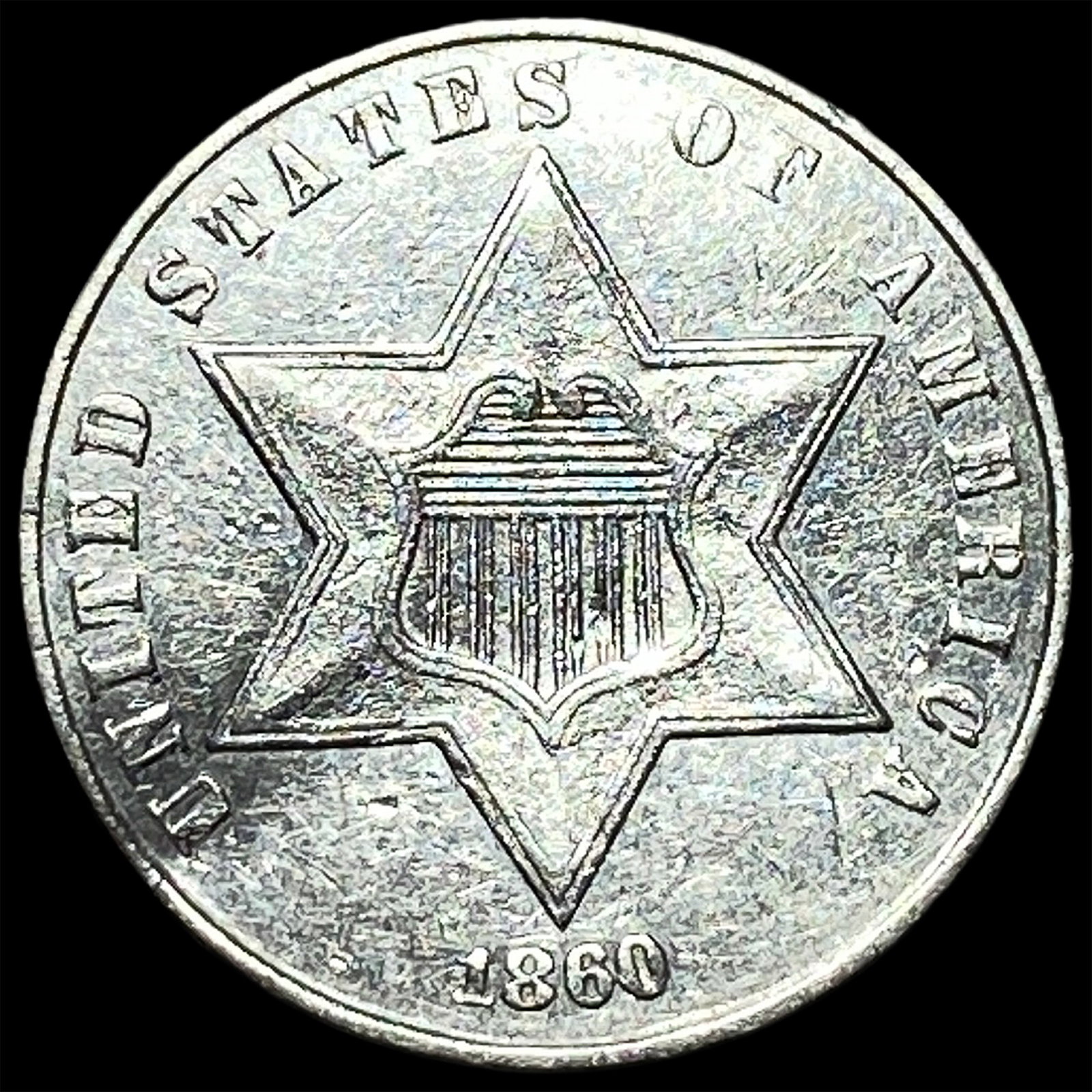 1860 Silver Three-Cent Piece UNCIRCULATED: 1860 Silver Three-Cent Piece UNCIRCULATED