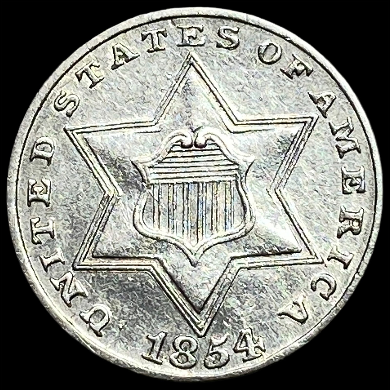 1854 Silver Three-Cent Piece UNCIRCULATED: 1854 Silver Three-Cent Piece UNCIRCULATED
