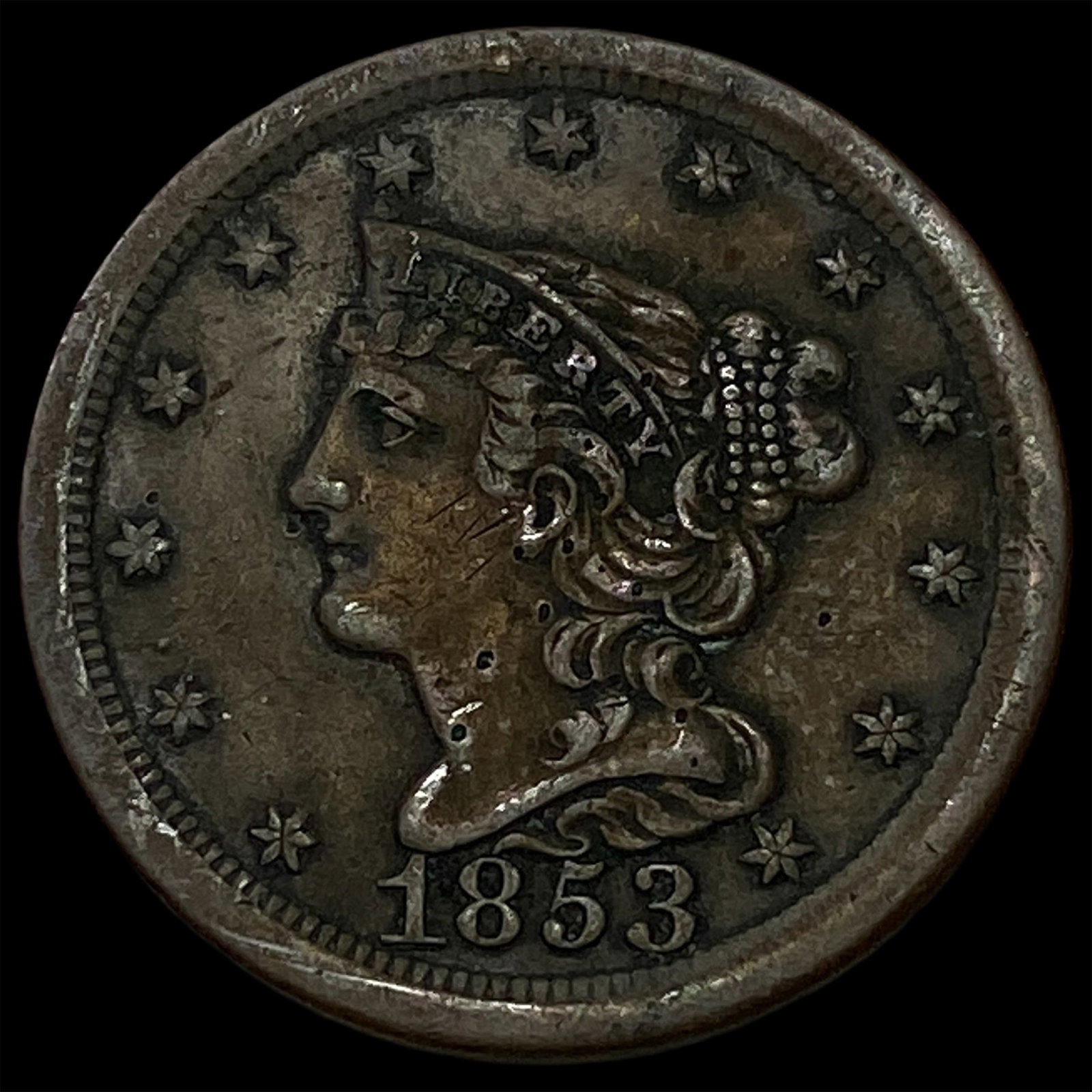1853 Braided Hair Half Cent CLOSELY UNCIRCULATED: 1853 Braided Hair Half Cent CLOSELY UNCIRCULATED
