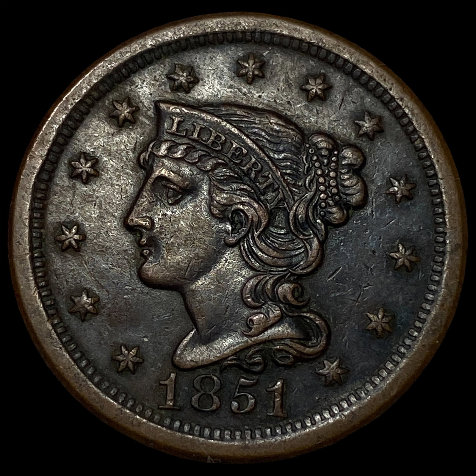 1851 Braided Hair Large Cent UNCIRCULATED: 1851 Braided Hair Large Cent UNCIRCULATED