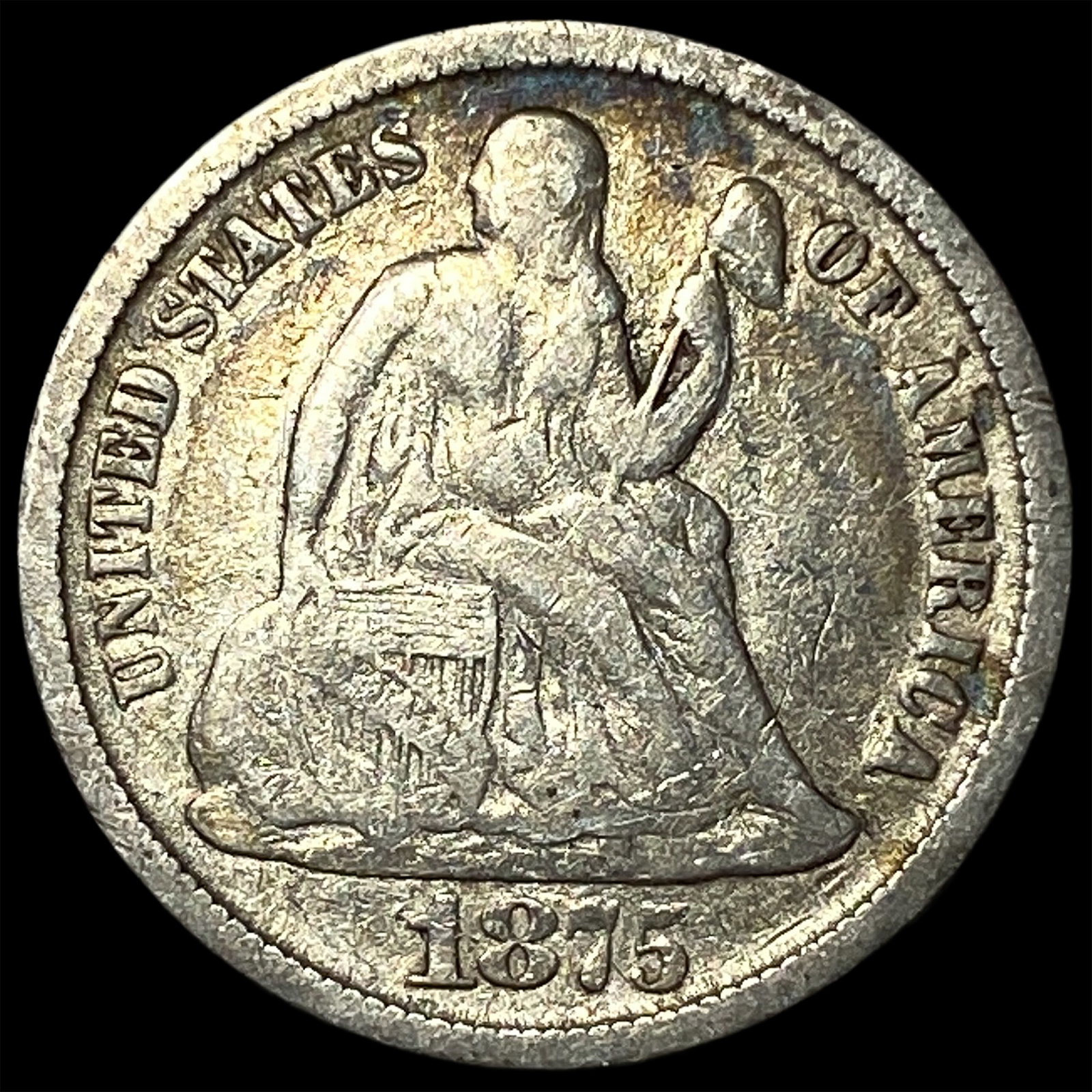 1875-CC Silver Seated Liberty Dime LIGHTLY CIRCULATED: 1875-CC Silver Seated Liberty Dime LIGHTLY CIRCULATED
