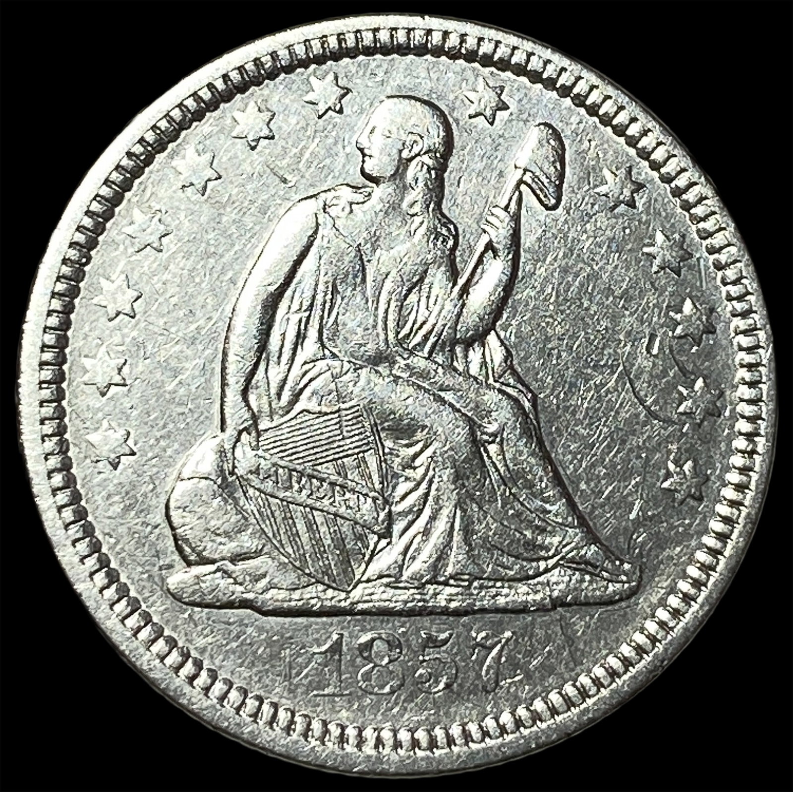 1857 Seated Liberty Quarter CLOSELY UNCIRCULATED: 1857 Seated Liberty Quarter CLOSELY UNCIRCULATED