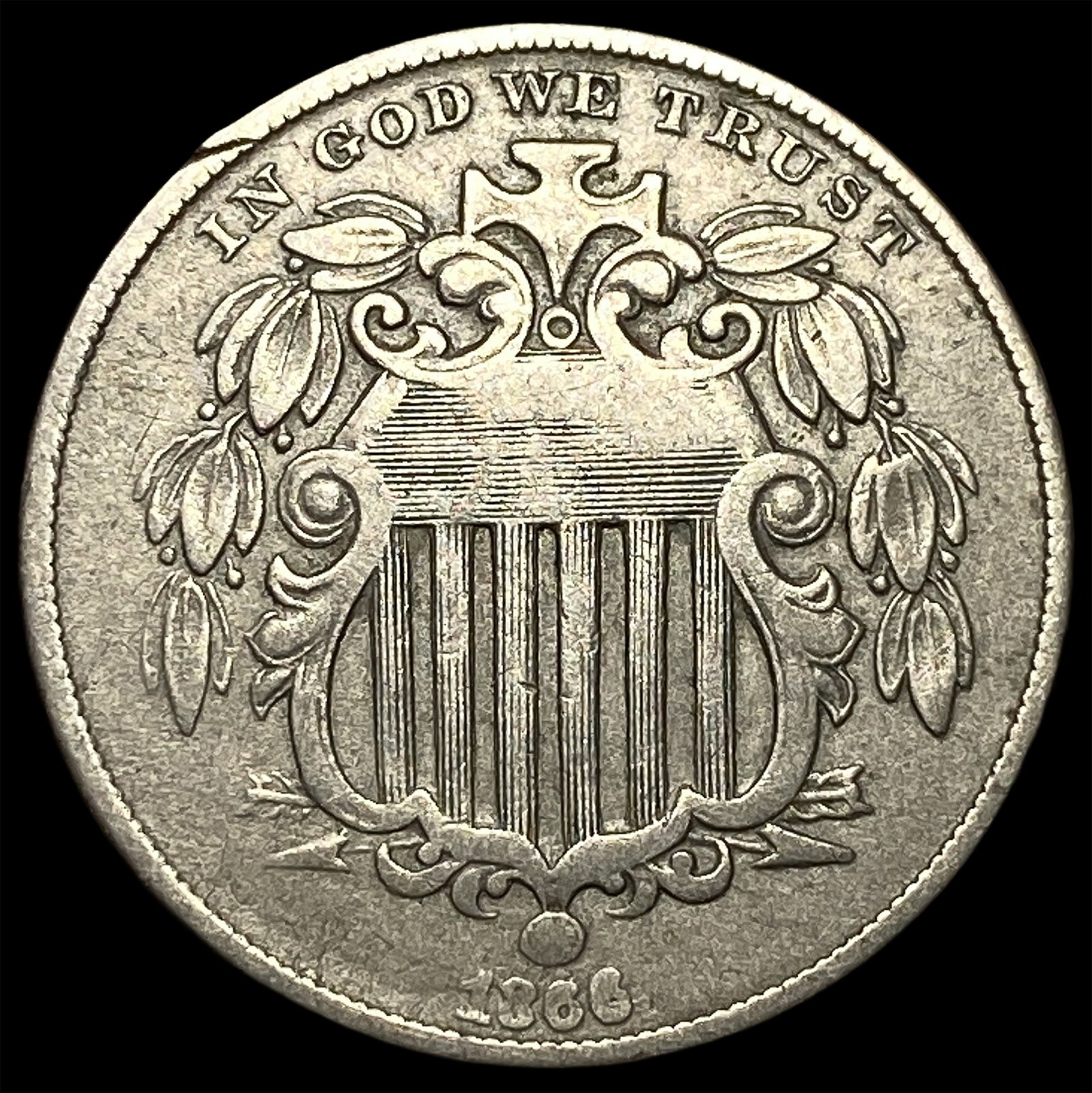 1866 Shield Nickel NEARLY UNCIRCULATED (1 of 2)