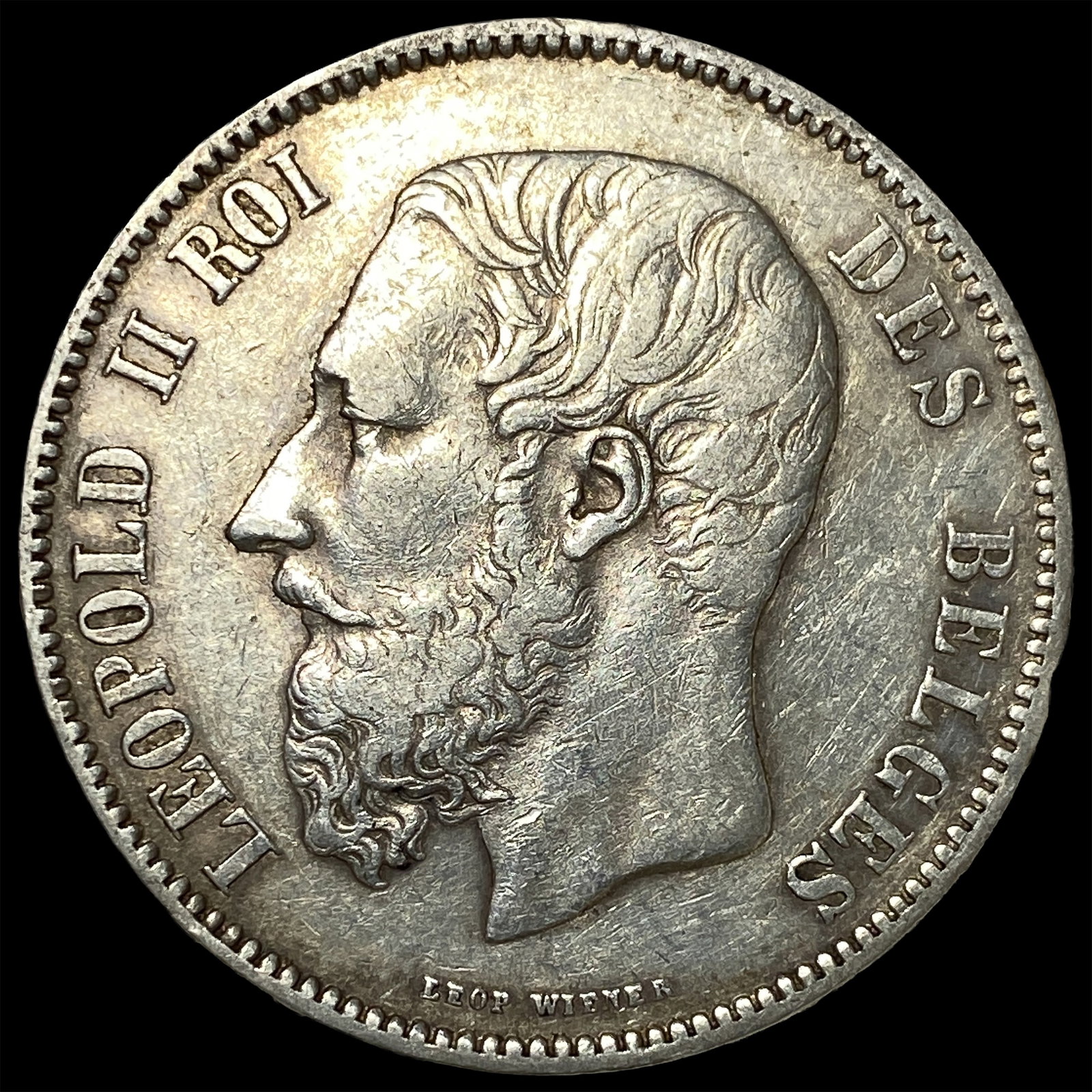 1871 Belgium Silver 5 Francs Leopold II CLOSELY UNCIRCULATED (1 of 2)