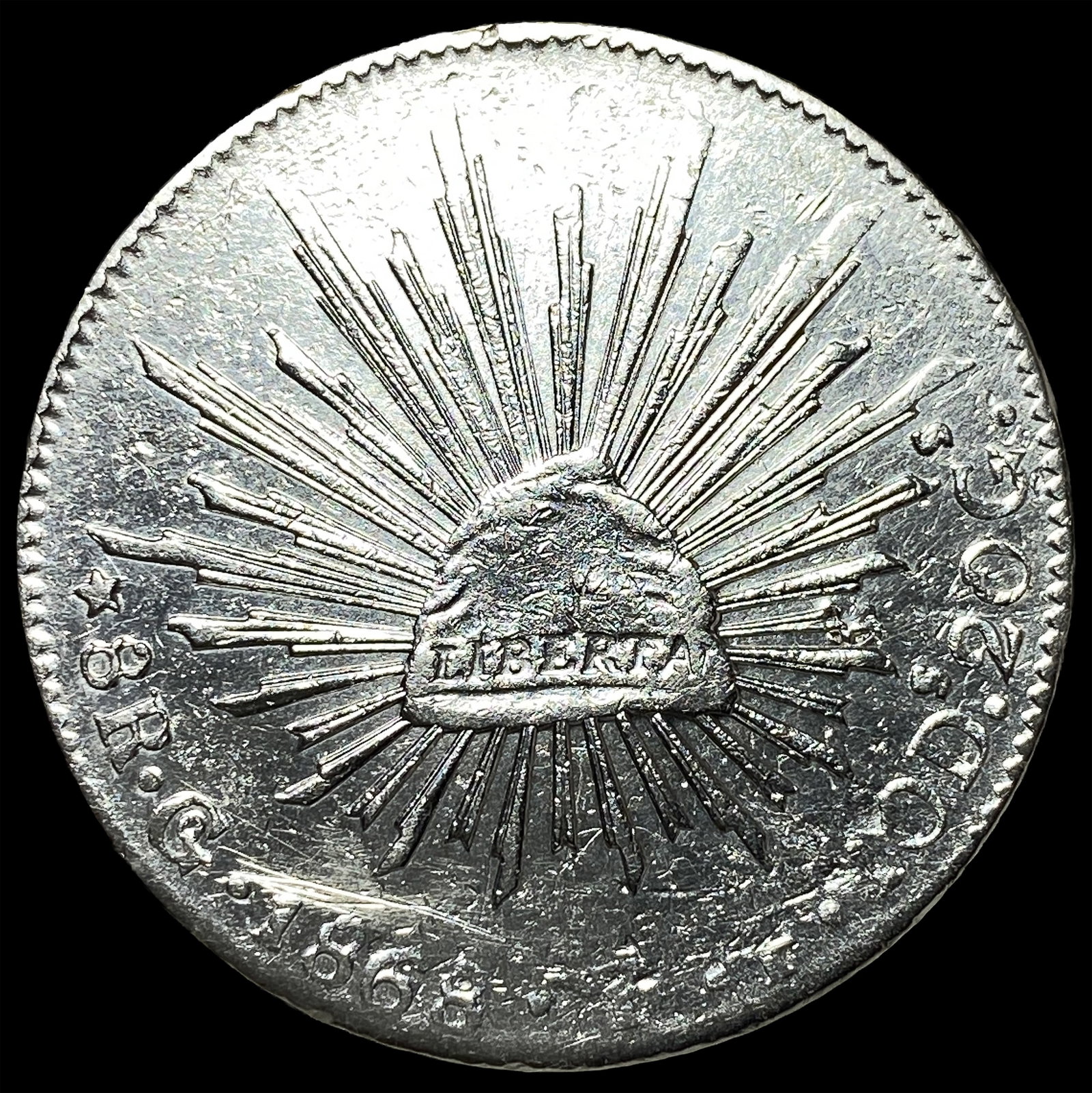 1868 Silver 8 Reales Mexico City Mint (Mo). CLOSELY UNCIRCULATED (1 of 2)