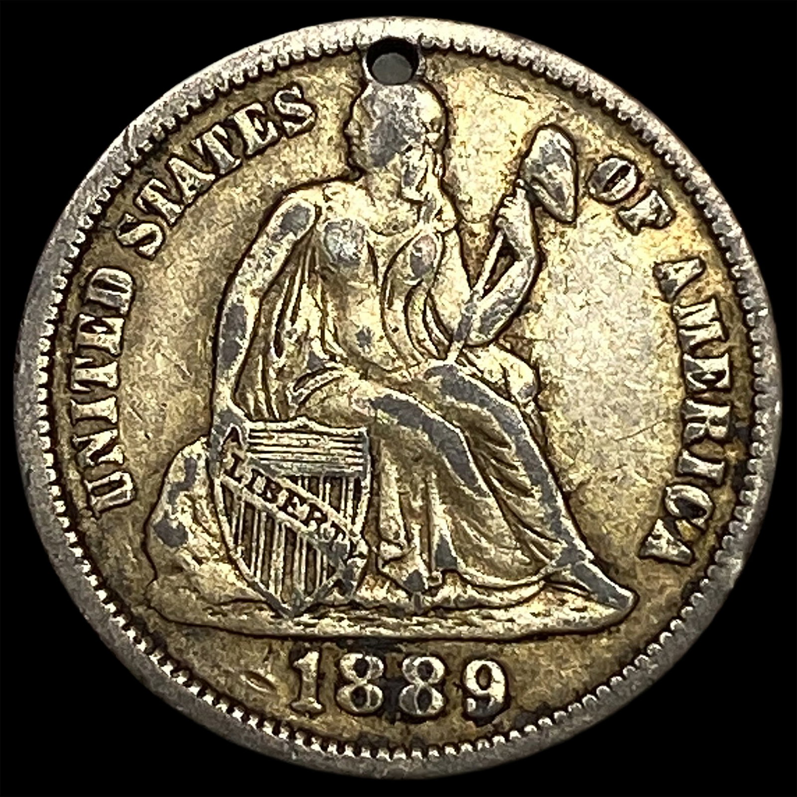 1889 Seated Liberty Dime (holed engraved) HIGH GRADE: 1889 Seated Liberty Dime (holed engraved) HIGH GRADE