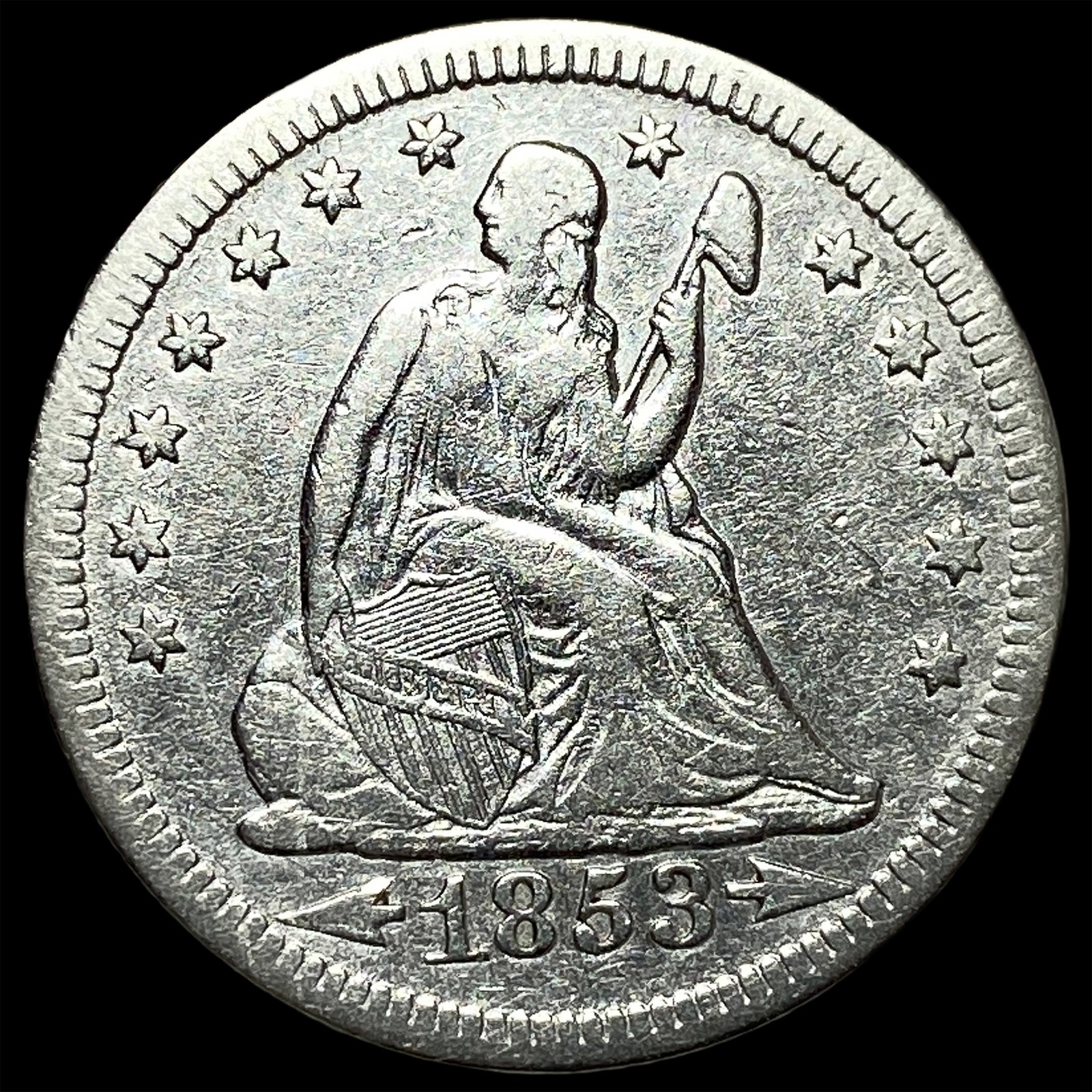 1853 Arrows Seated Liberty Quarter CLOSELY UNCIRCULATED: 1853 Arrows Seated Liberty Quarter CLOSELY UNCIRCULATED