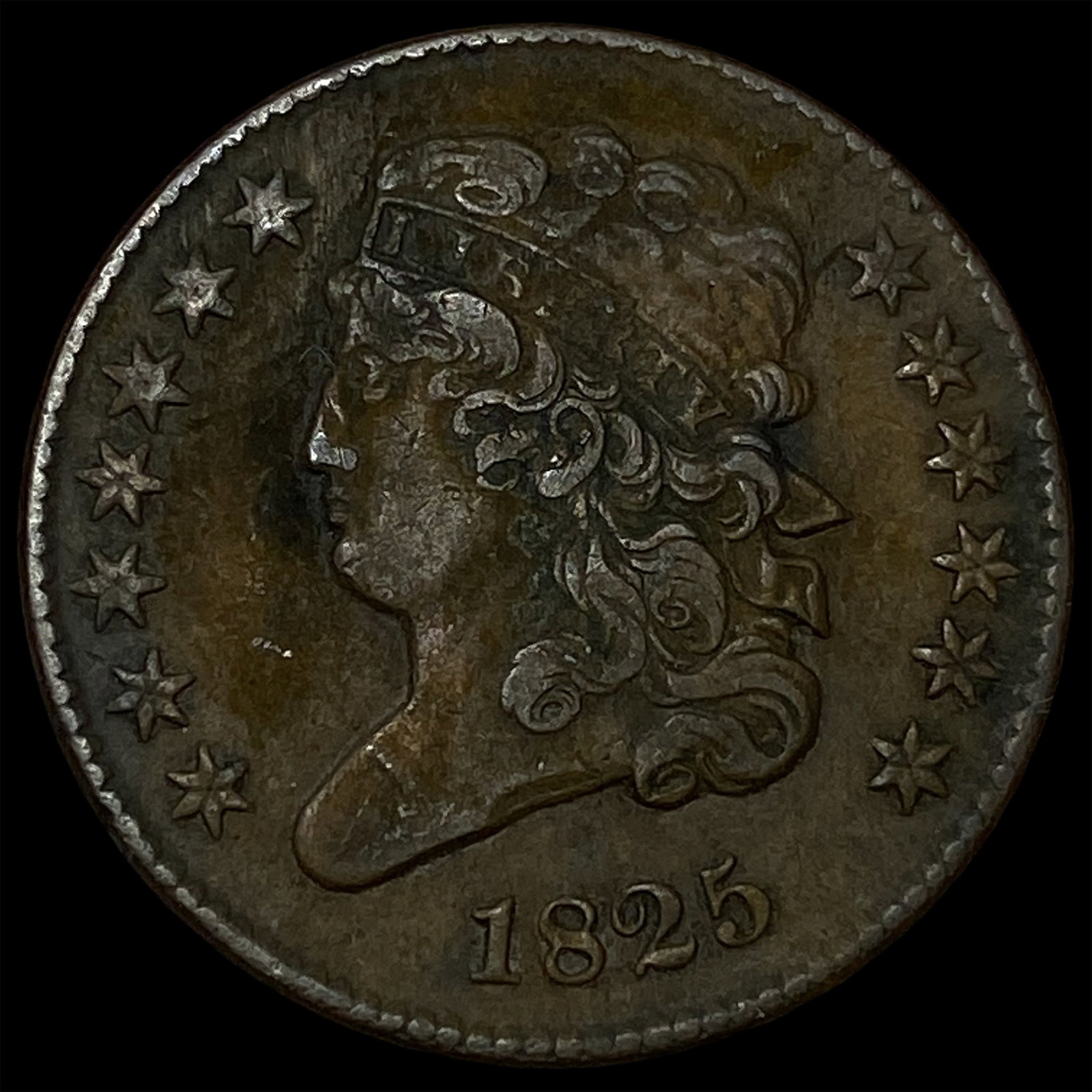 1825 Classic Head Half Cent CLOSELY UNCIRCULATED: 1825 Classic Head Half Cent CLOSELY UNCIRCULATED