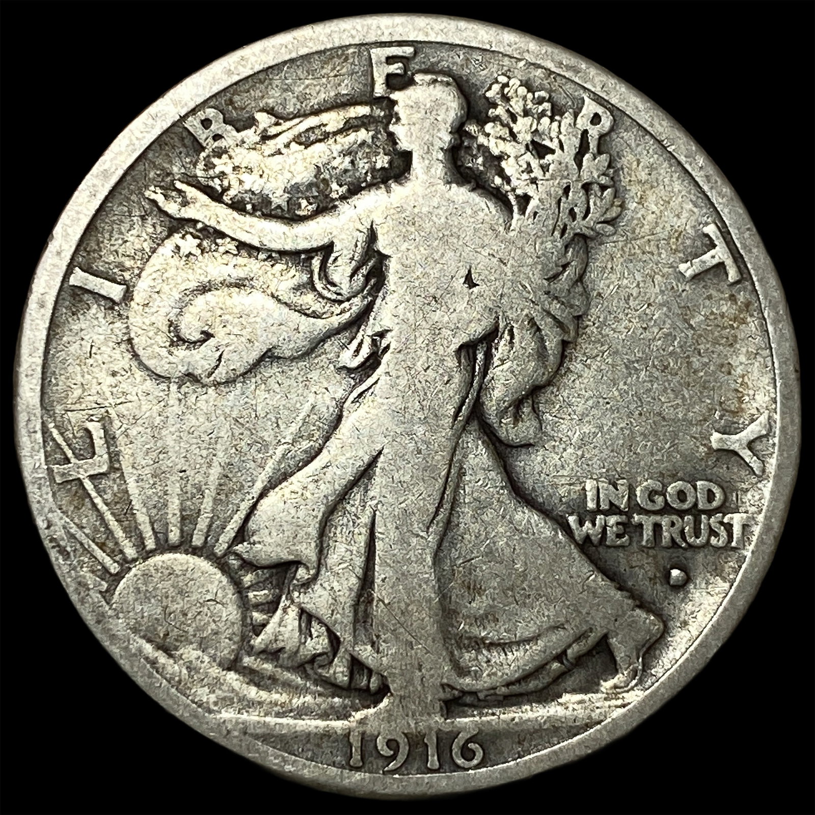 1916-D Silver Walking Liberty Half Dollar NICELY CIRCULATED: 1916-D Silver Walking Liberty Half Dollar NICELY CIRCULATED