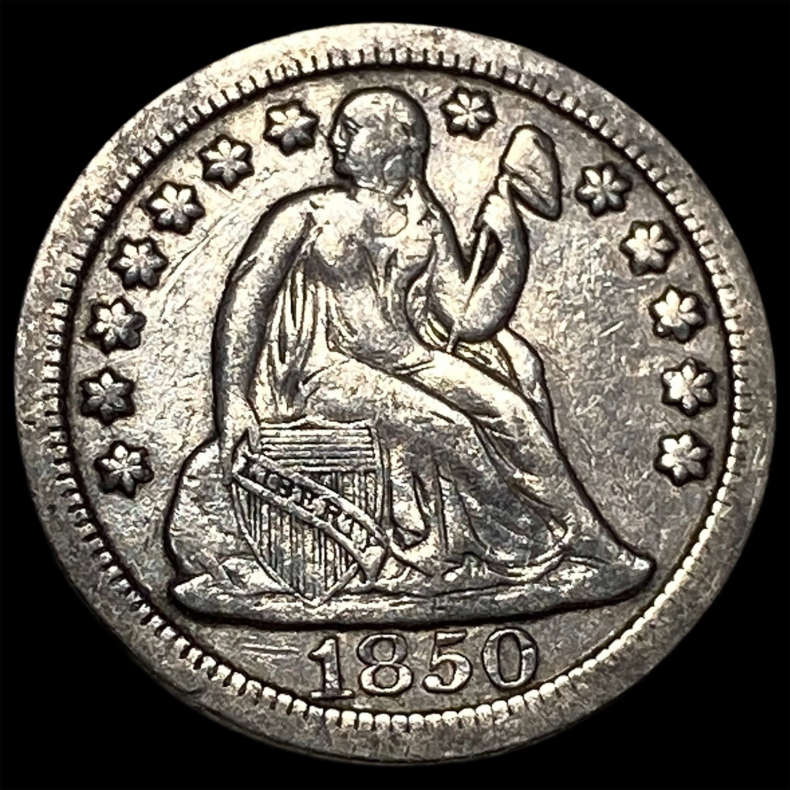 1850 Seated Liberty Dime NEARLY UNCIRCULATED: 1850 Seated Liberty Dime NEARLY UNCIRCULATED