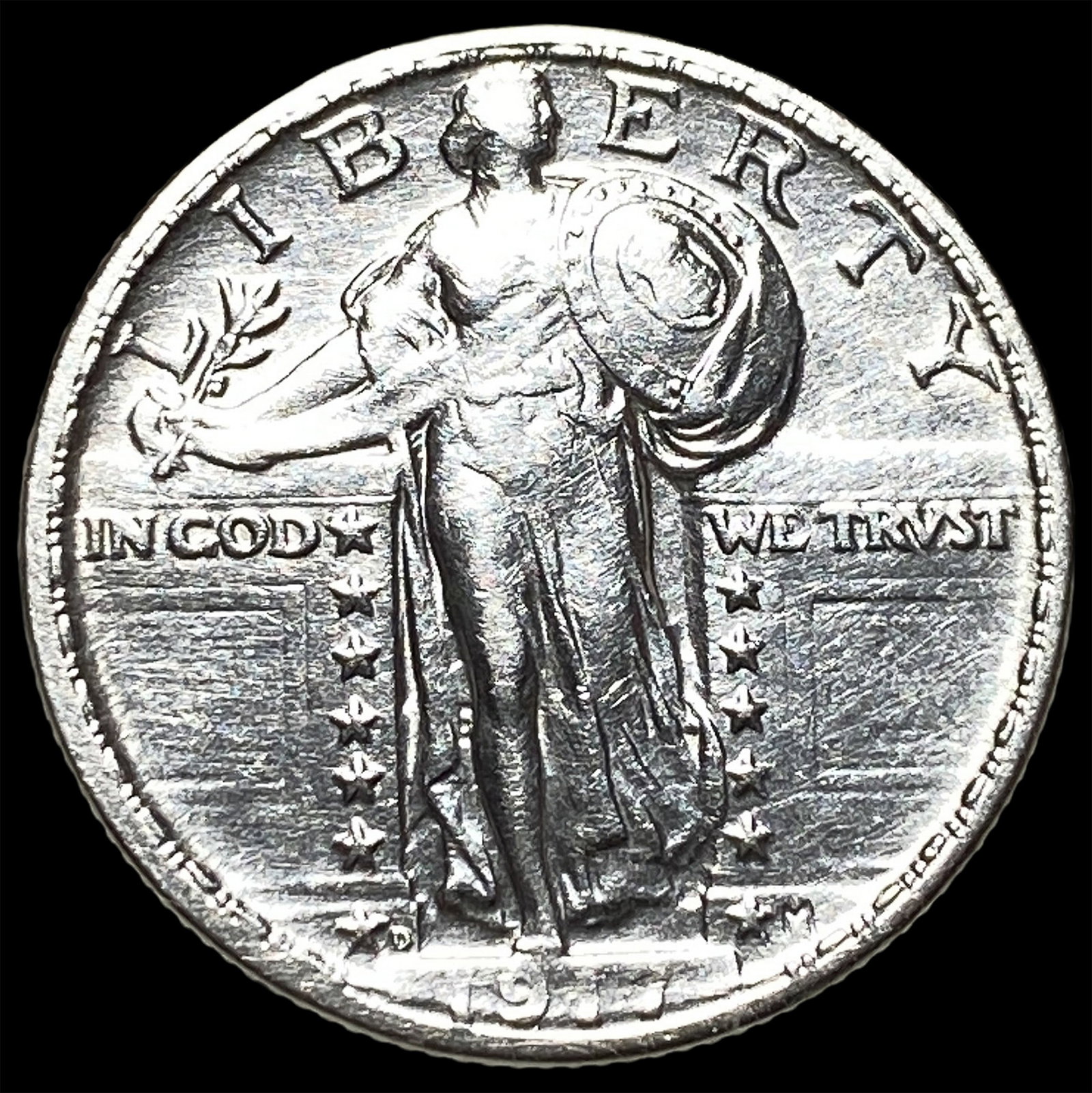 1917-D Type 2 Standing Liberty Quarter NEARLY UNCIRCULATED: 1917-D Type 2 Standing Liberty Quarter NEARLY UNCIRCULATED
